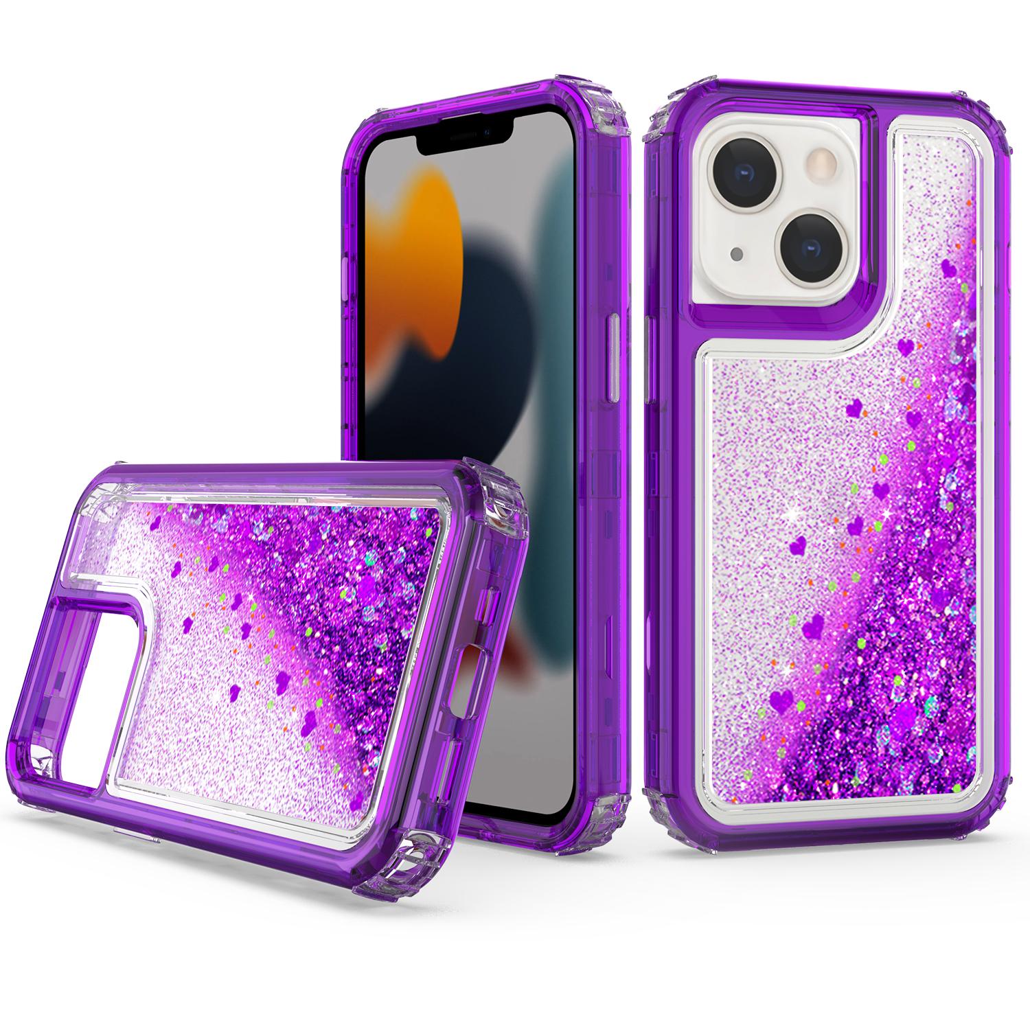 iPhone 13 Transparent four corner anti falling quicksand protective case