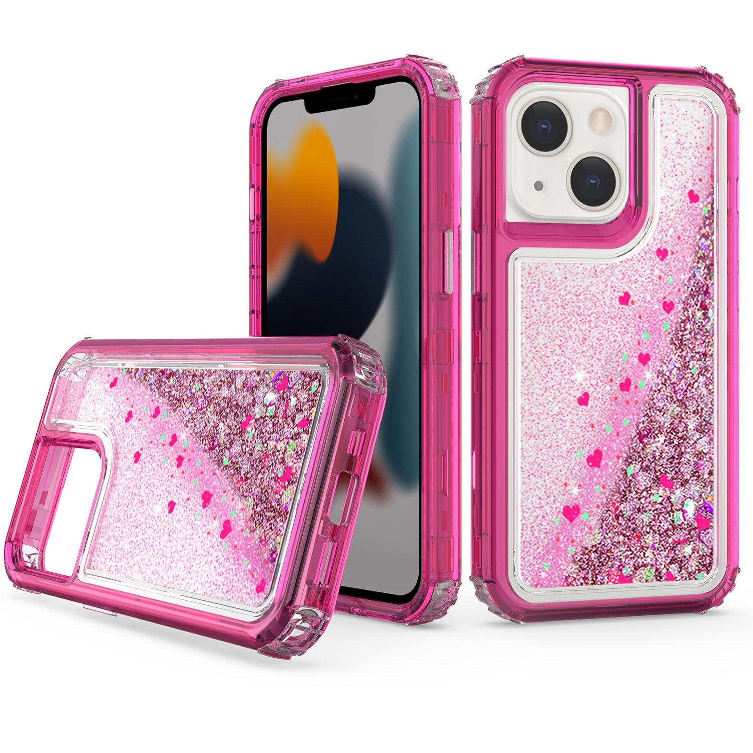 iPhone 13 Transparent four corner anti falling quicksand protective case