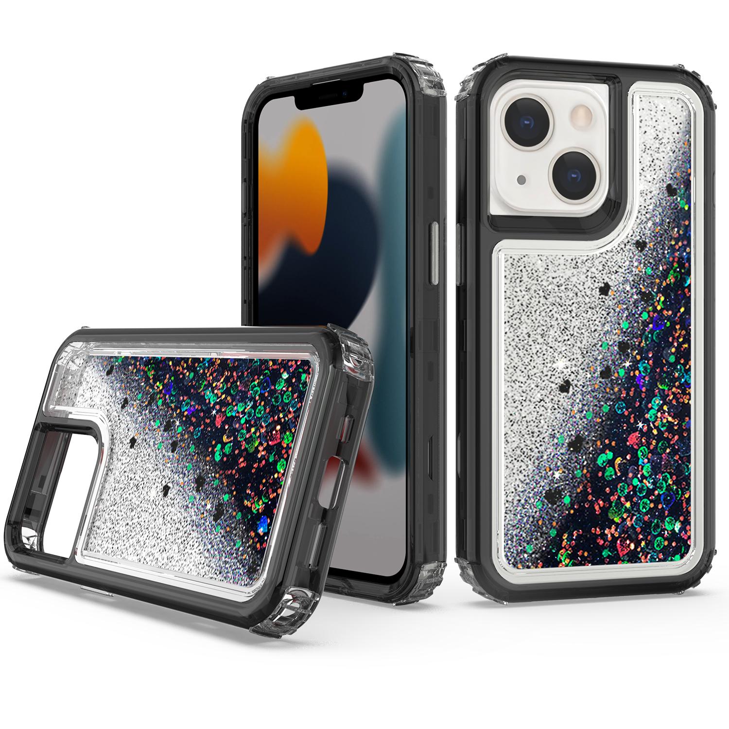iPhone 13 Transparent four corner anti falling quicksand protective case