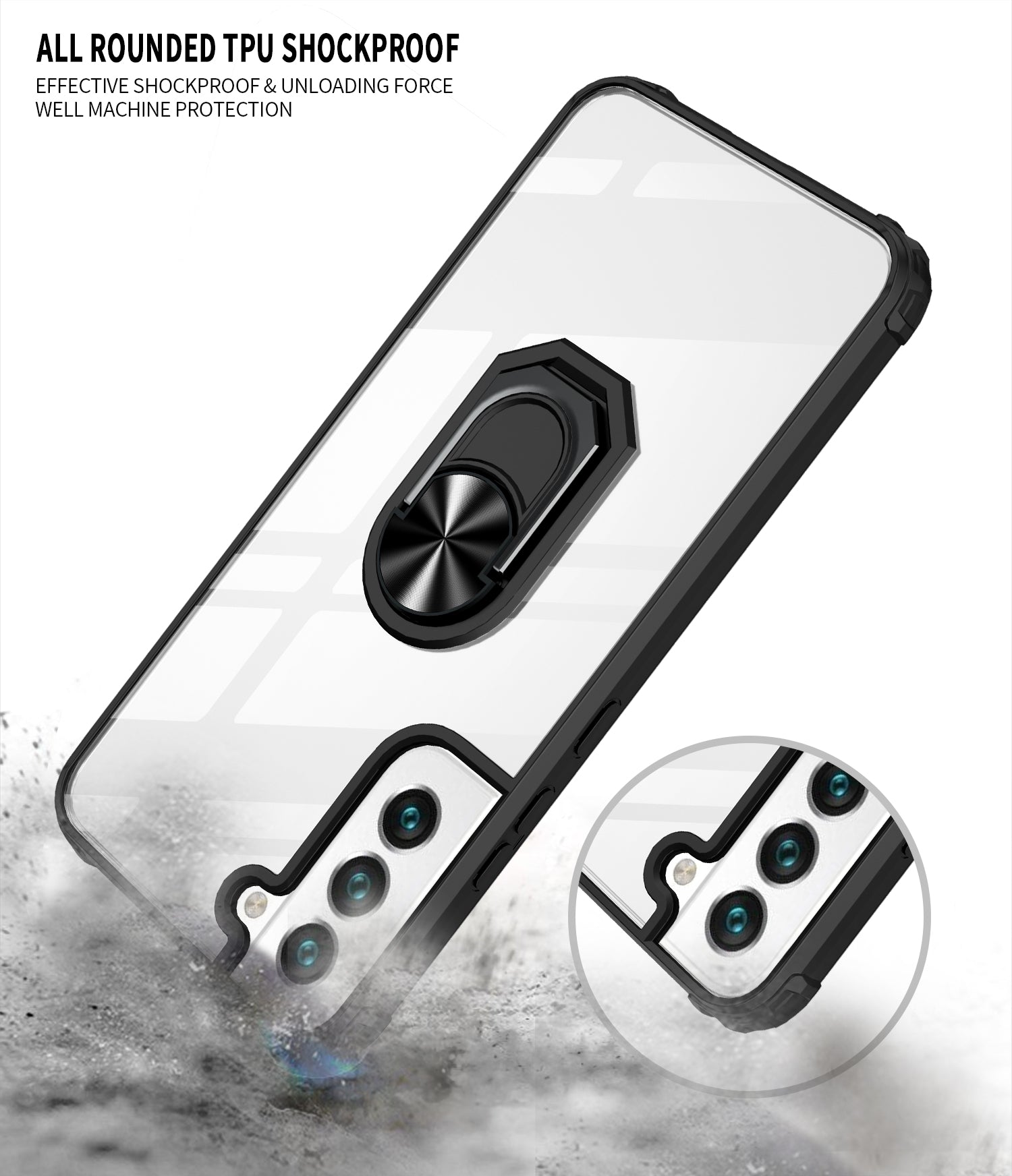 Samsung Galaxy S23 Transparent acrylic material with Magnetic GPS Car Mount Phone Holder Case support on the back