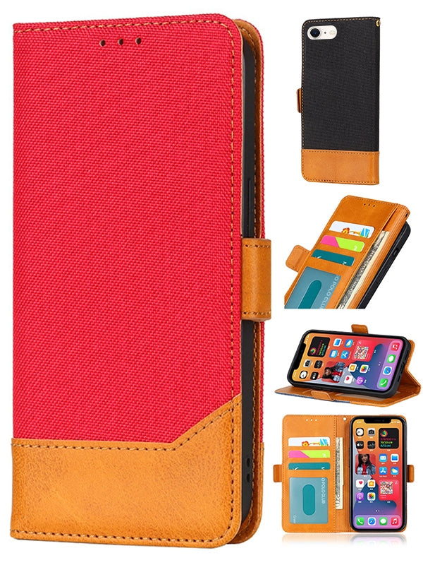 2 in 1  iPhone SE 3/2 (4.7") Canvas stitched side buckle leather case
