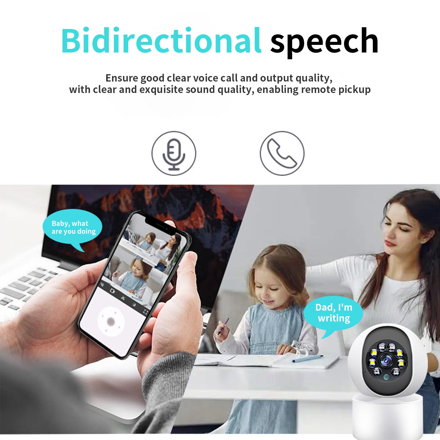 Indoor baby surveillance camera HD night vision monitor-White