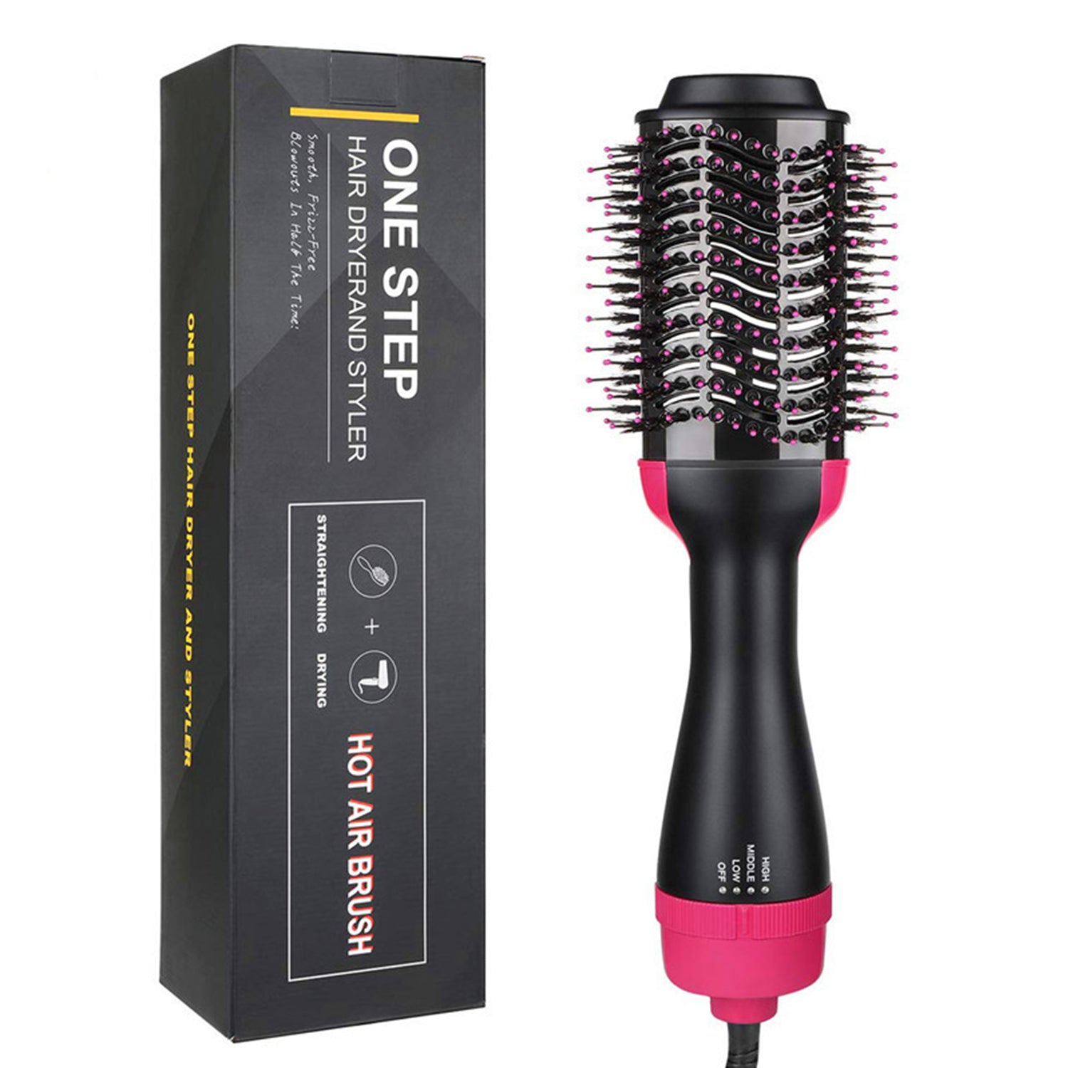 2 IN 1 One Step Hair Dryer Hot Air Brush Hair Straightener Comb Curling Brush Hair Styling Tools-Hot Pink