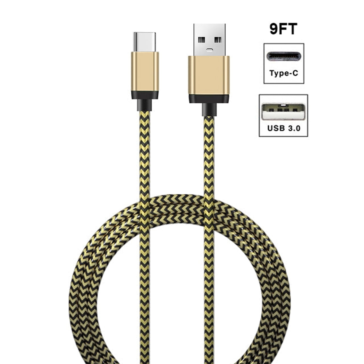 9FT Bling Bling Nylon Braided fast USB charger Cable for Type C