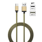 9FT Bling Bling Nylon Braided fast USB charger Cable for Type C