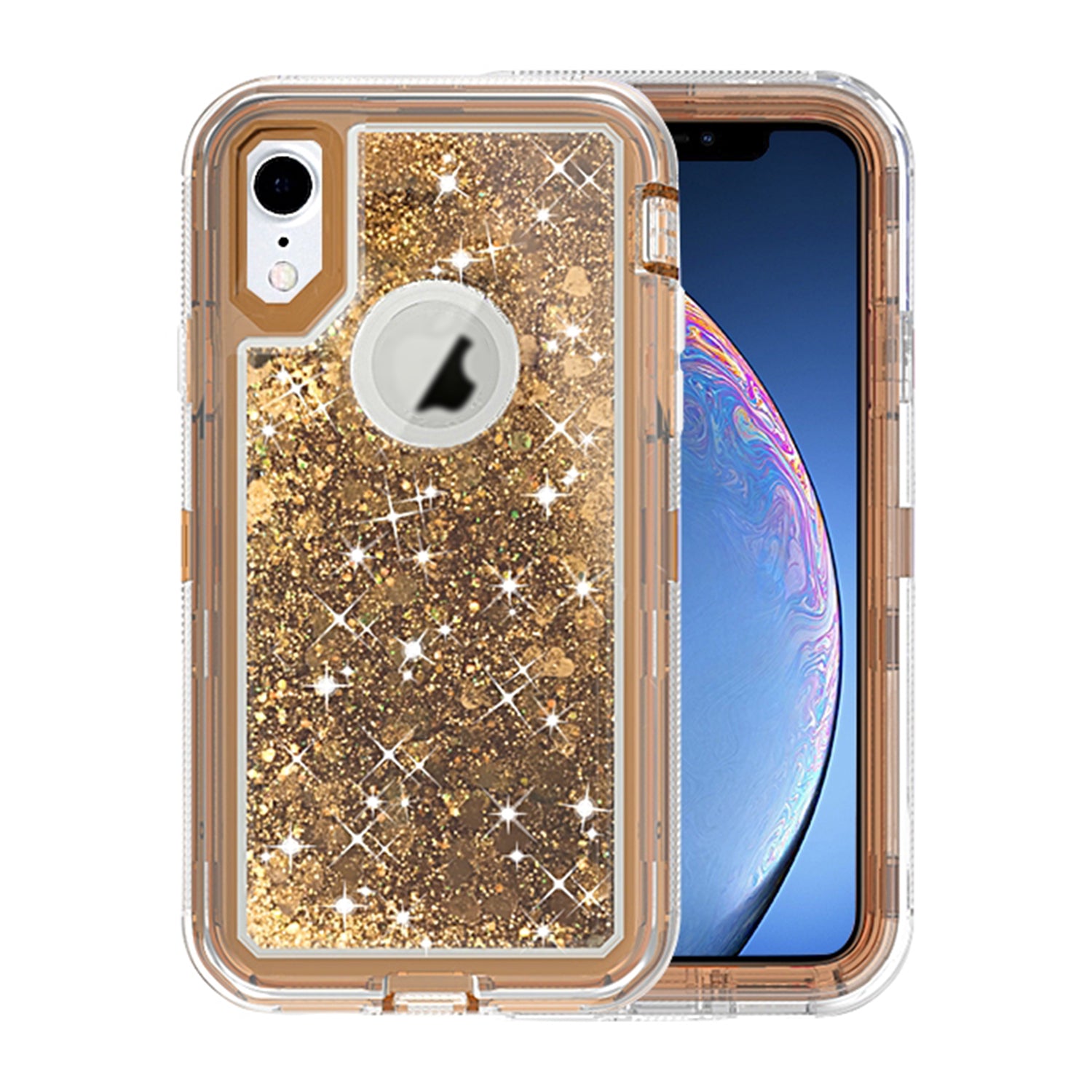 Transparent Floating Glitter Heavy Duty Case Compatible with Apple iPhone XR