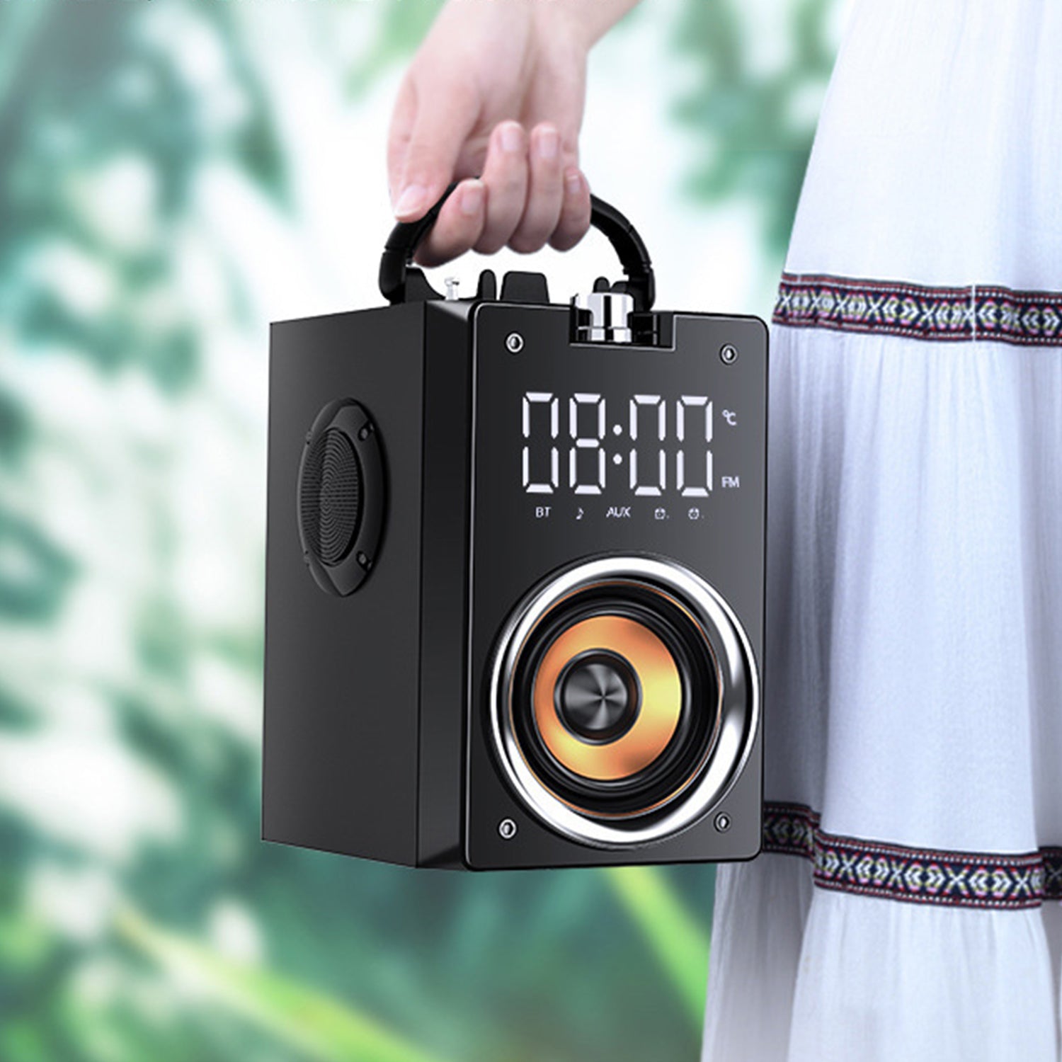 Wireless audio alarm clock with time Portable Bluetooth speaker-Black