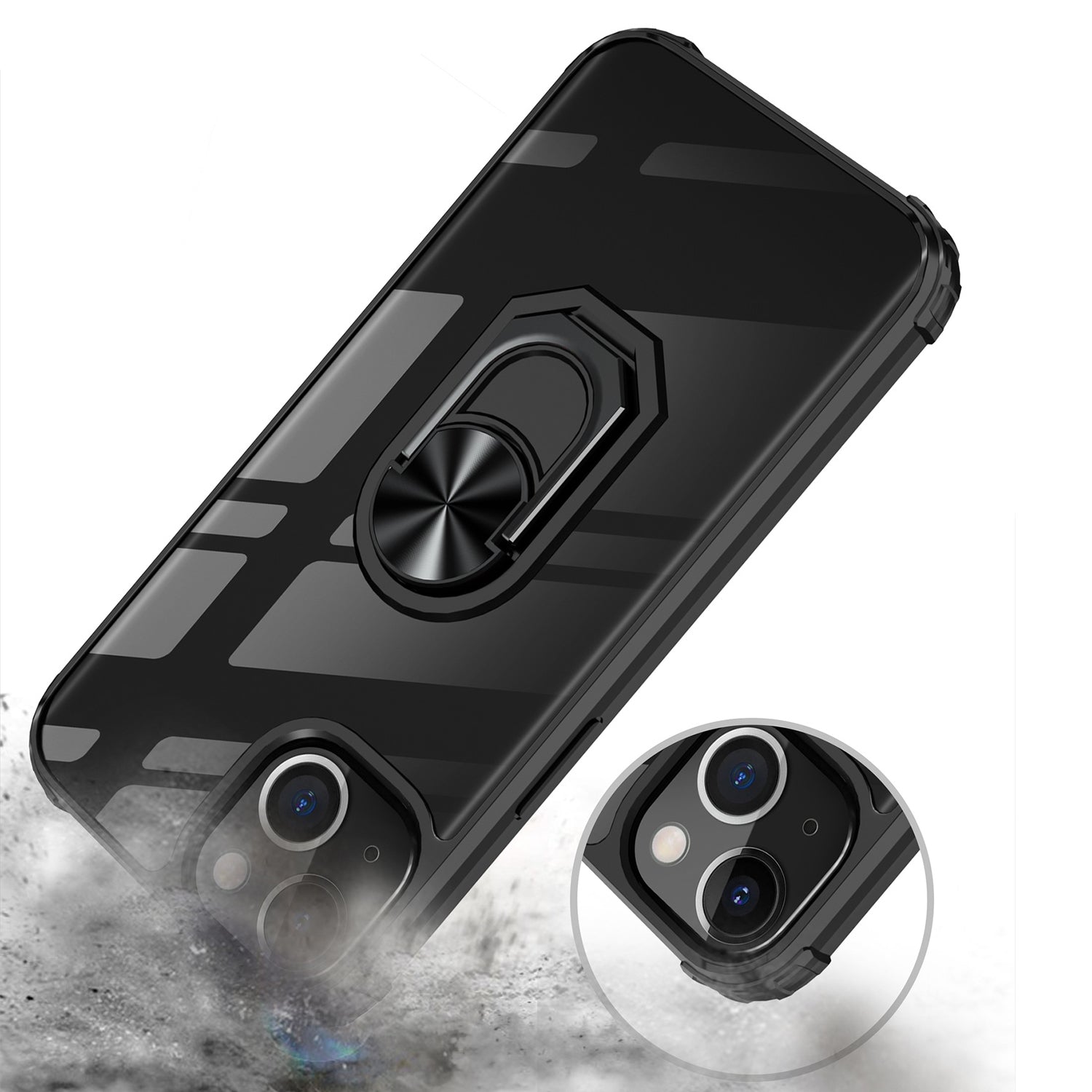 Ring Magnetic GPS car mount Phone Holder Case wiht Transparent Acrylic for iPhone 13 (5.4 ")-Black