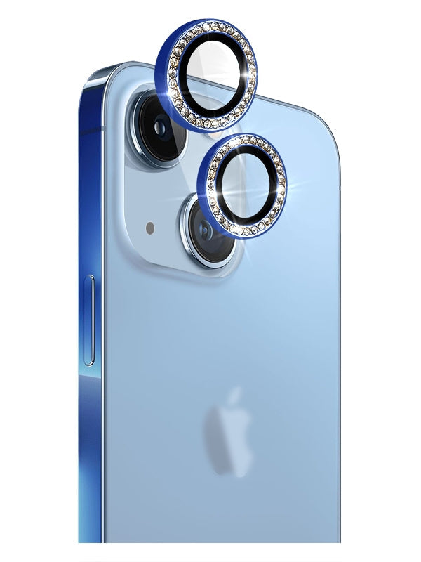 Crystal Diamond Camera Lens Protective Case For iPhone 14  Tempered Glass Aluminum Alloy Lens Screen Cover Eagle Eye Series-Black