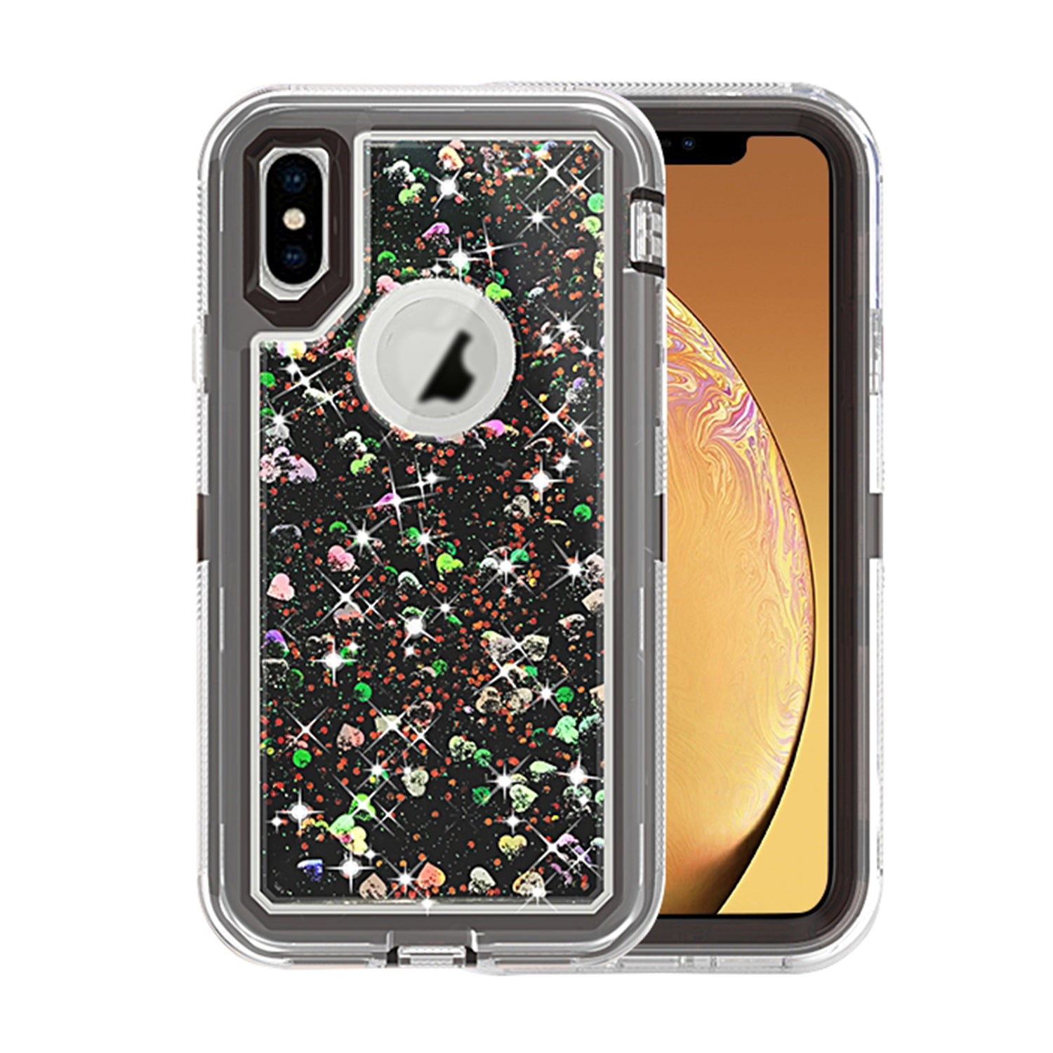 Transparent Floating Glitter Heavy Duty Case Compatible with Apple iPhone XS Max