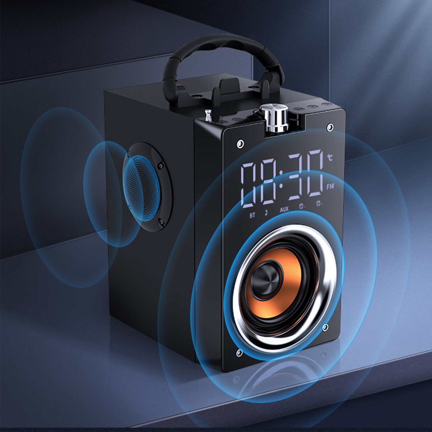 Wireless audio alarm clock with time Portable Bluetooth speaker-Black