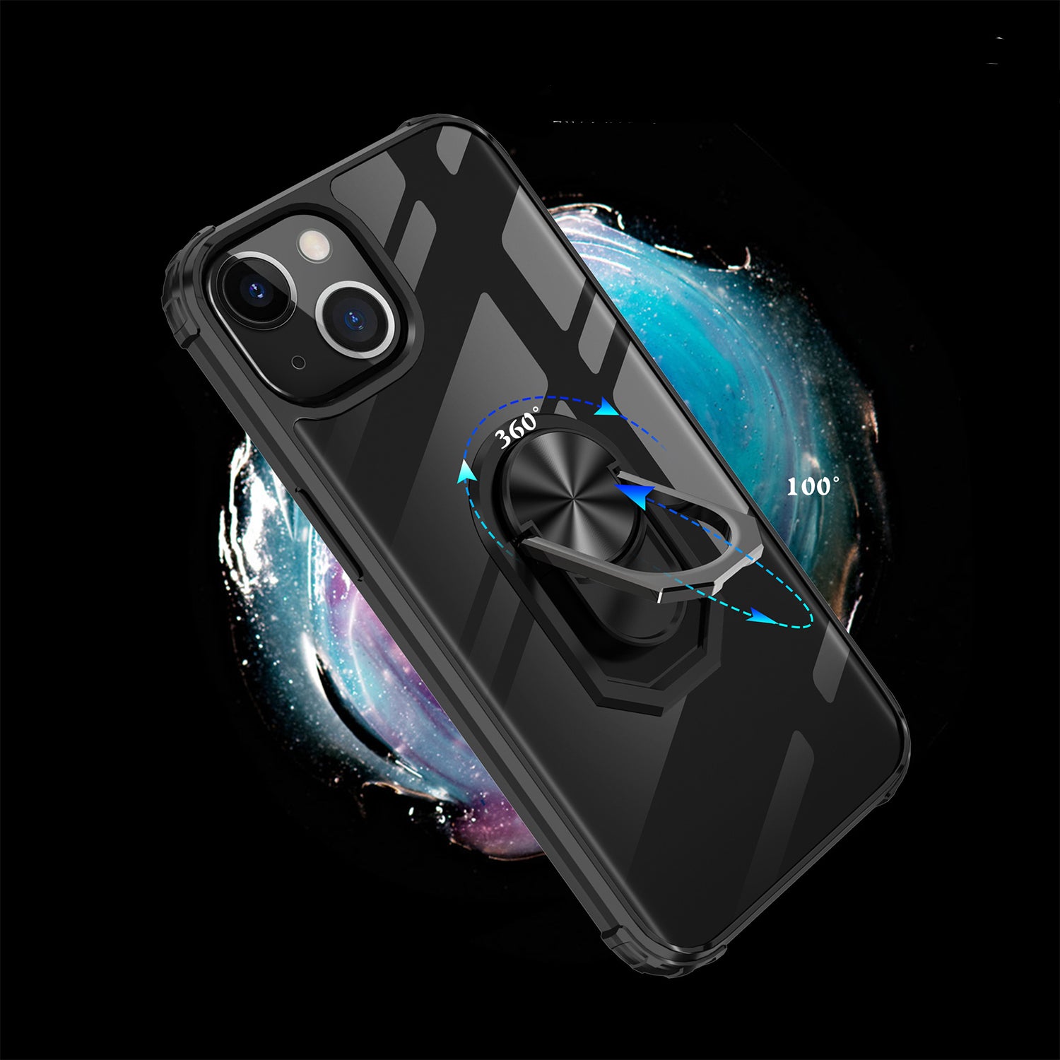 Ring Magnetic GPS car mount Phone Holder Case wiht Transparent Acrylic for iPhone 13 (5.4 ")-Black