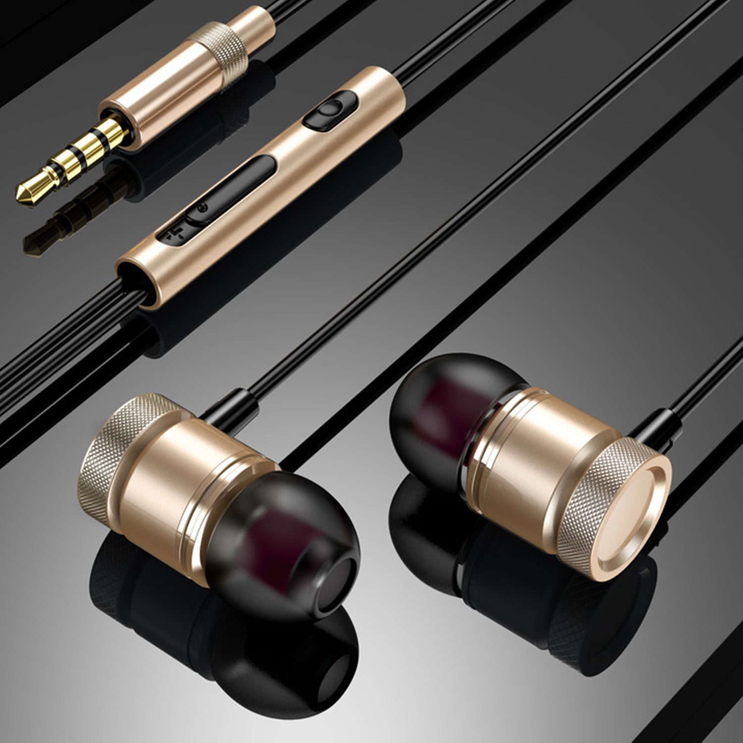 Subwoofer metal bass in ear wired headset-Gold/Black