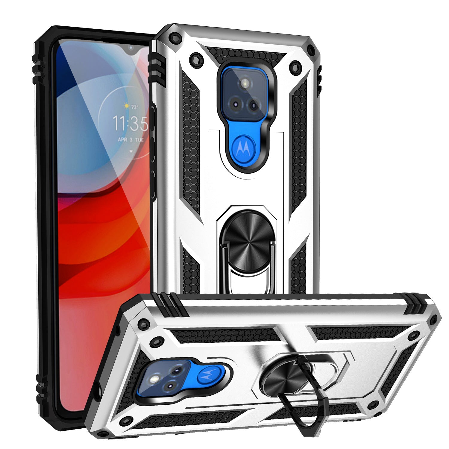 MOTO G Play(2021) Dual Colors Ring Magnetic GPS car mount Phone Holder Case