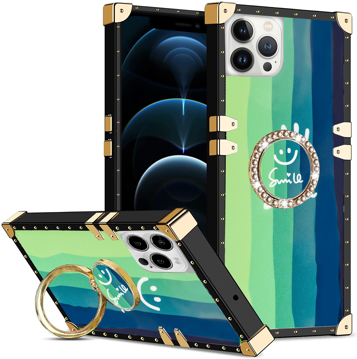 TPU Luxury Blue Stripe Fashion Case with Kickstand for iPhone 13Pro