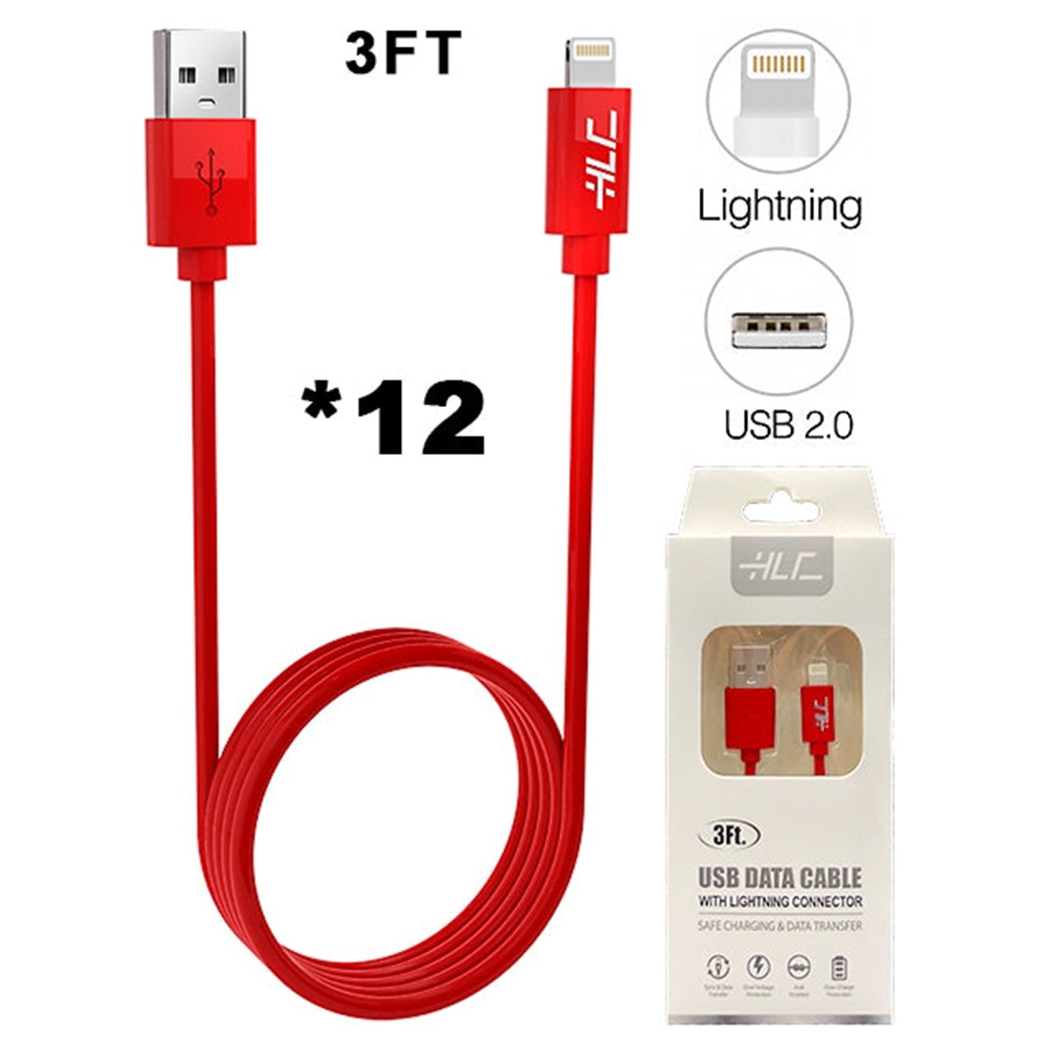 A Dozen of Lightning USB Cable for iPhone 11/11 Pro /11 Pro Max/ Xs Max/ X / XS/ 8 / 7 (3FT)