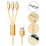 3 in 1 Multi Charging USB Nylon Cable Compatible with Most Smart Phones & Pads (3FT)