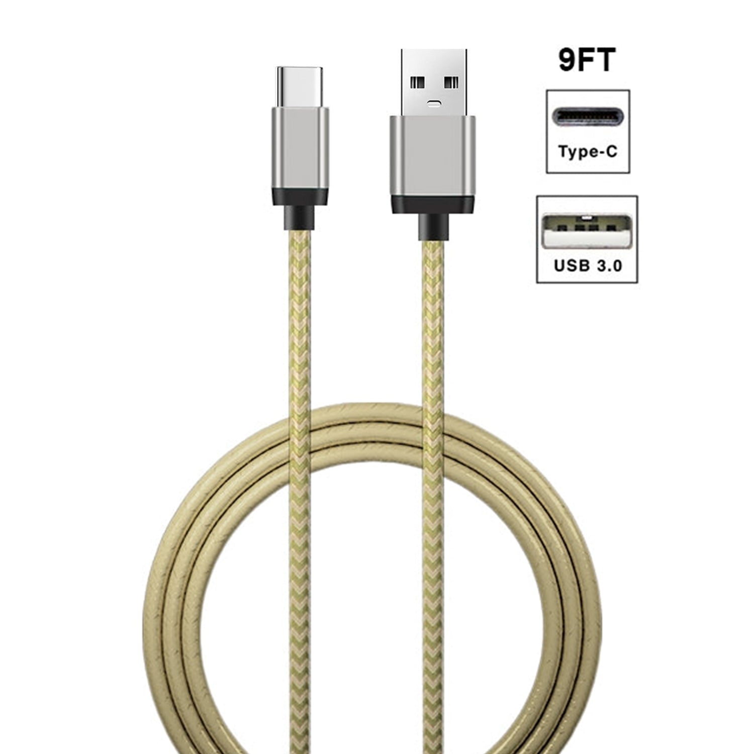 9FT Bling Bling Nylon Braided fast USB charger Cable for Type C