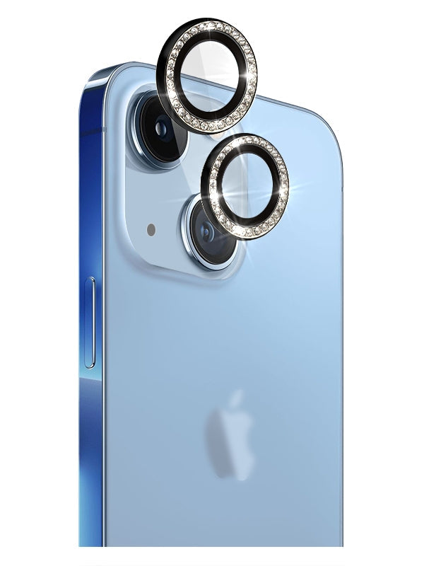 Crystal Diamond Camera Lens Protective Case For iPhone 14  Tempered Glass Aluminum Alloy Lens Screen Cover Eagle Eye Series-Black