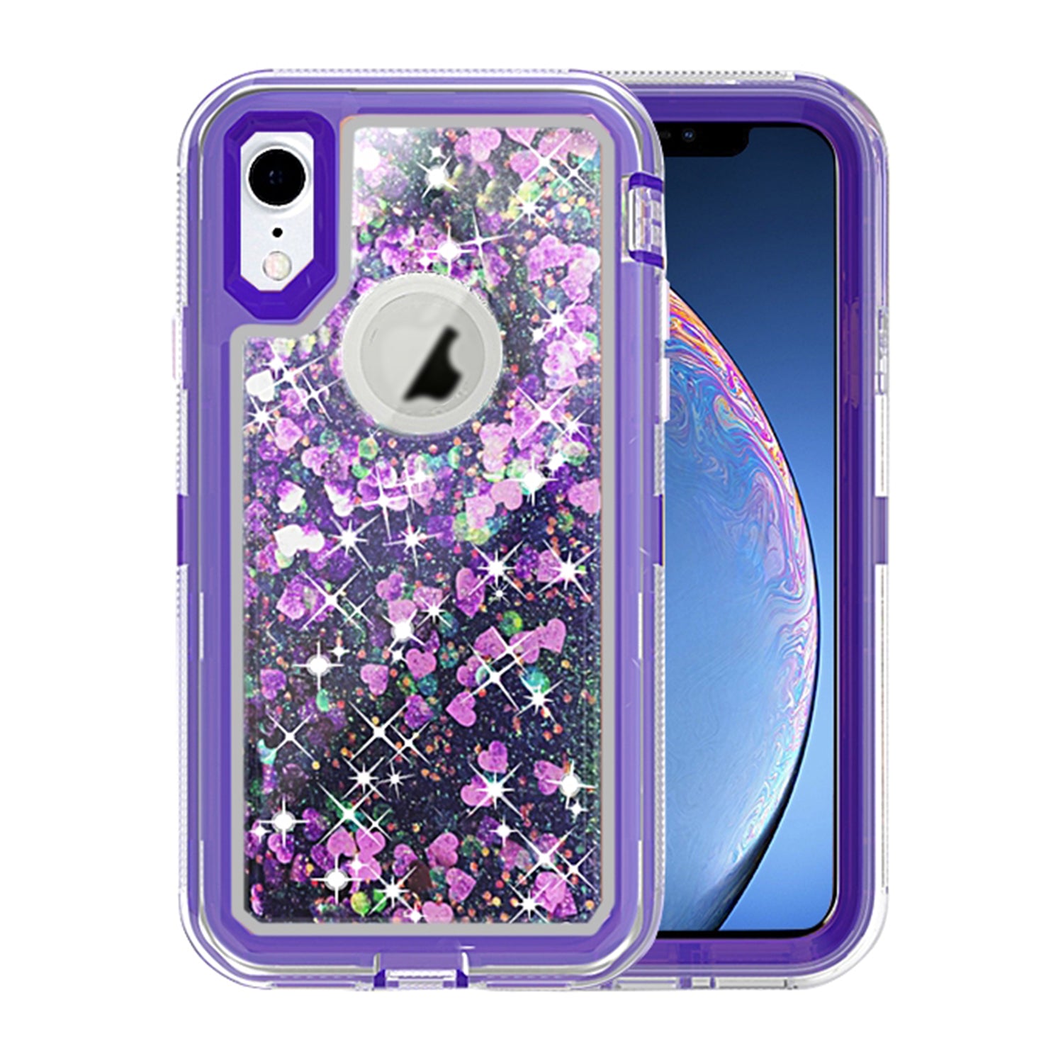 Transparent Floating Glitter Heavy Duty Case Compatible with Apple iPhone XR