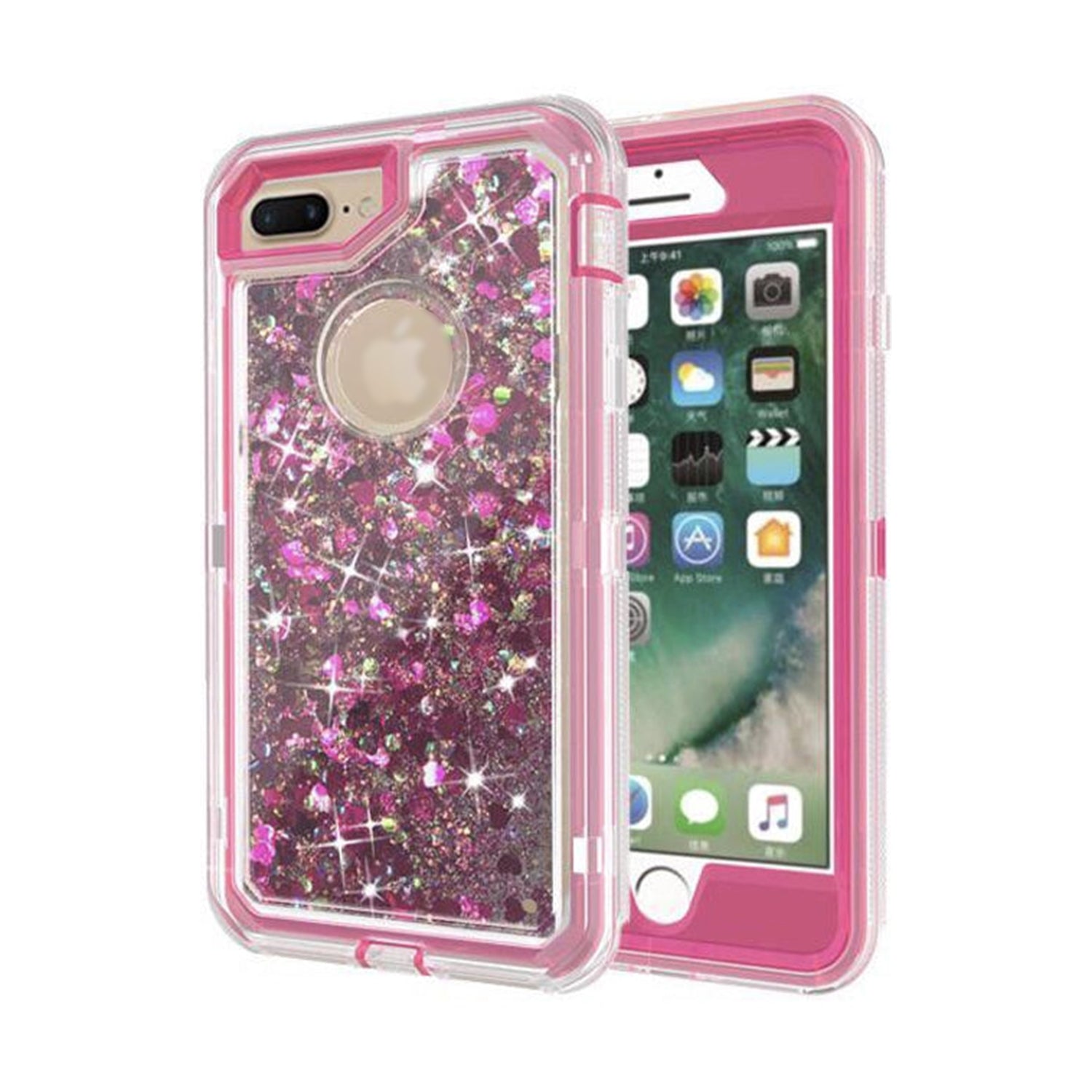 Apple iPhone 8 / 7 Plus Transparent Floating Glitter Heavy Duty Case Compatible