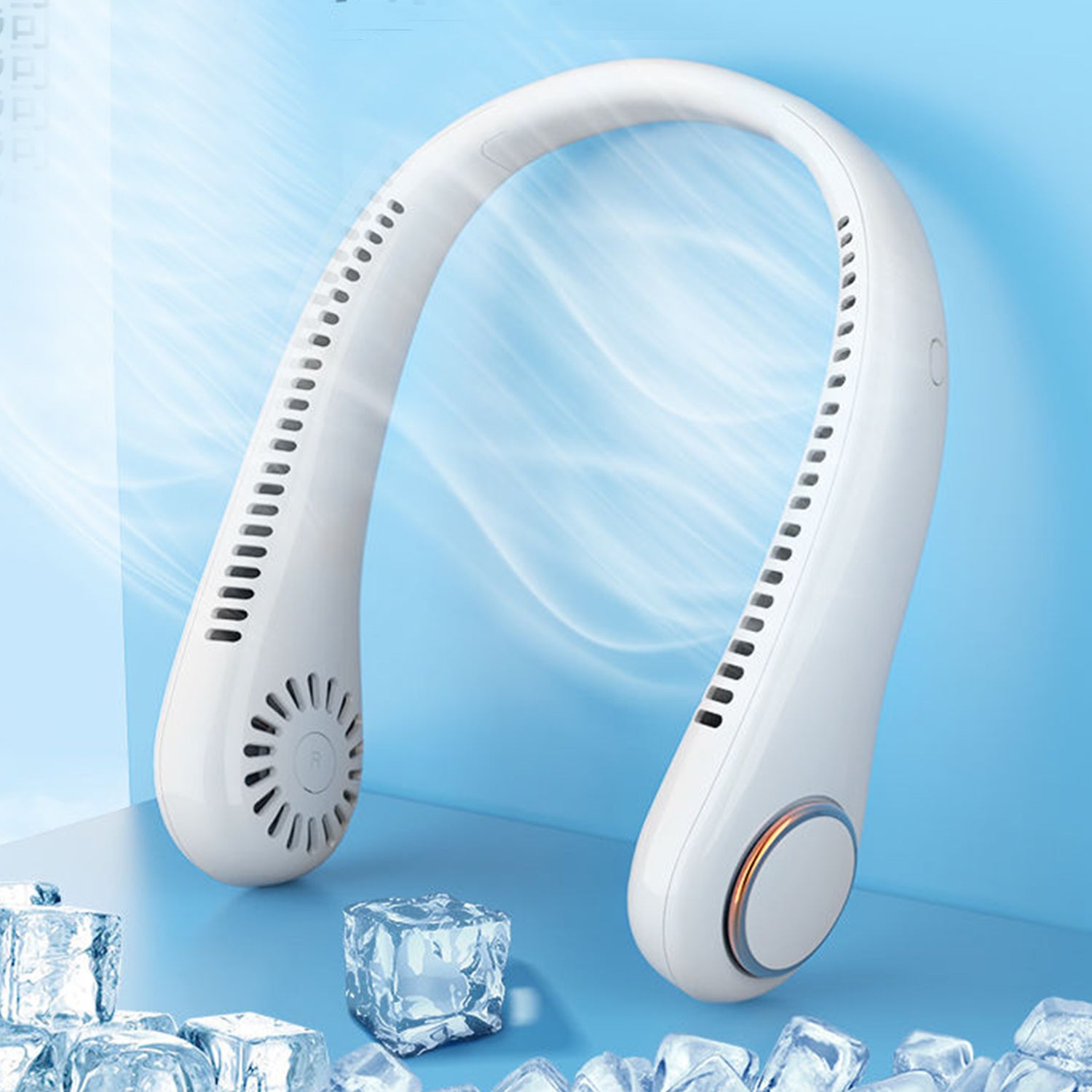 Leafless wearable neck hanging sports small electric fan-White