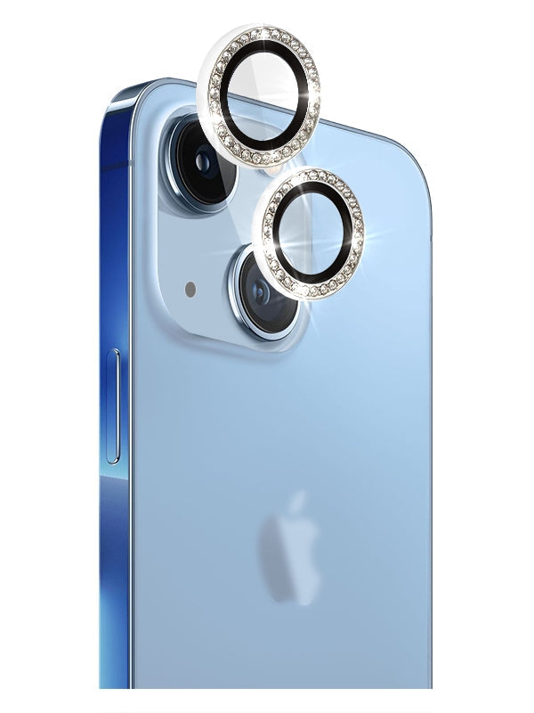 Crystal Diamond Camera Lens Protective Case For iPhone 14  Tempered Glass Aluminum Alloy Lens Screen Cover Eagle Eye Series-Black