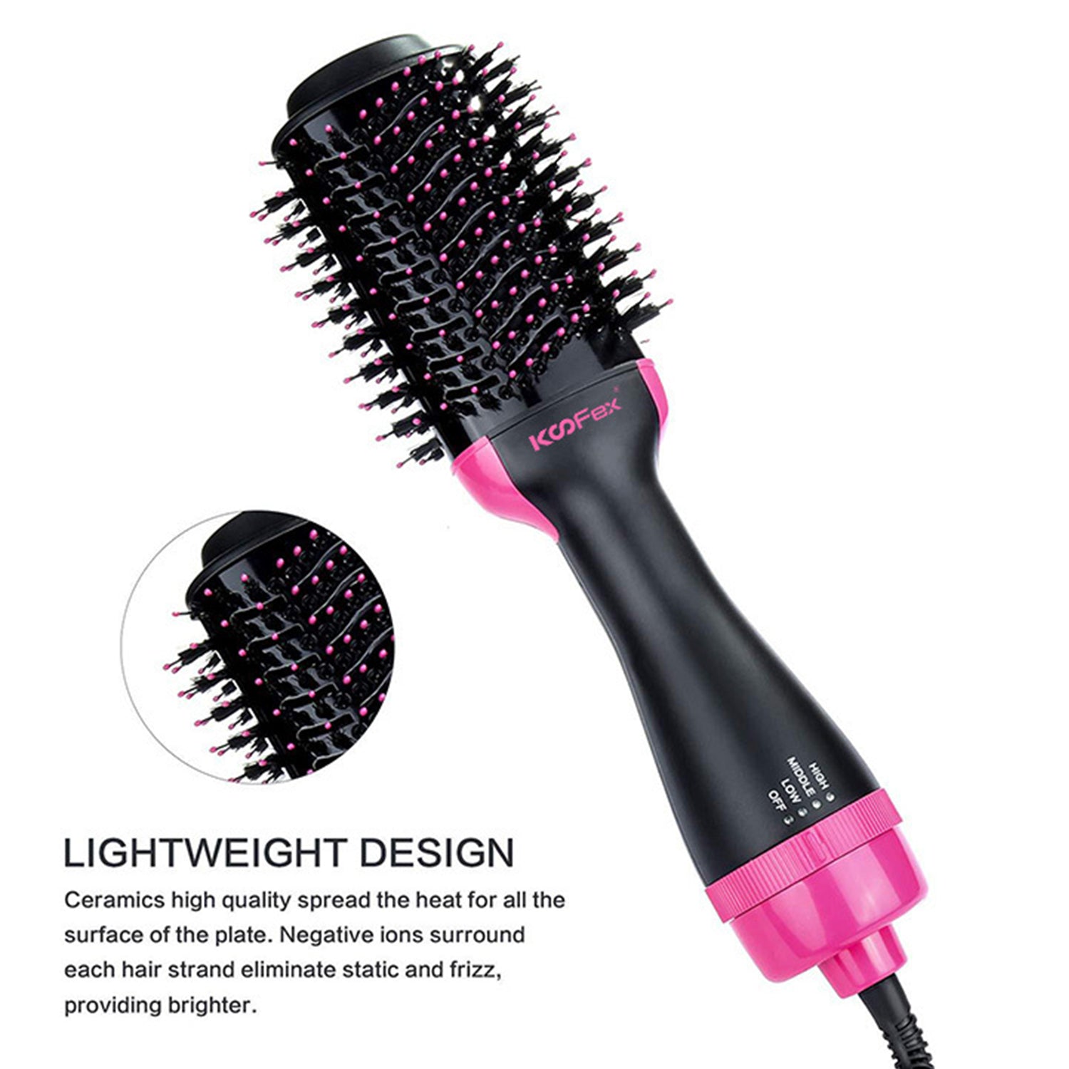 2 IN 1 One Step Hair Dryer Hot Air Brush Hair Straightener Comb Curling Brush Hair Styling Tools-Hot Pink