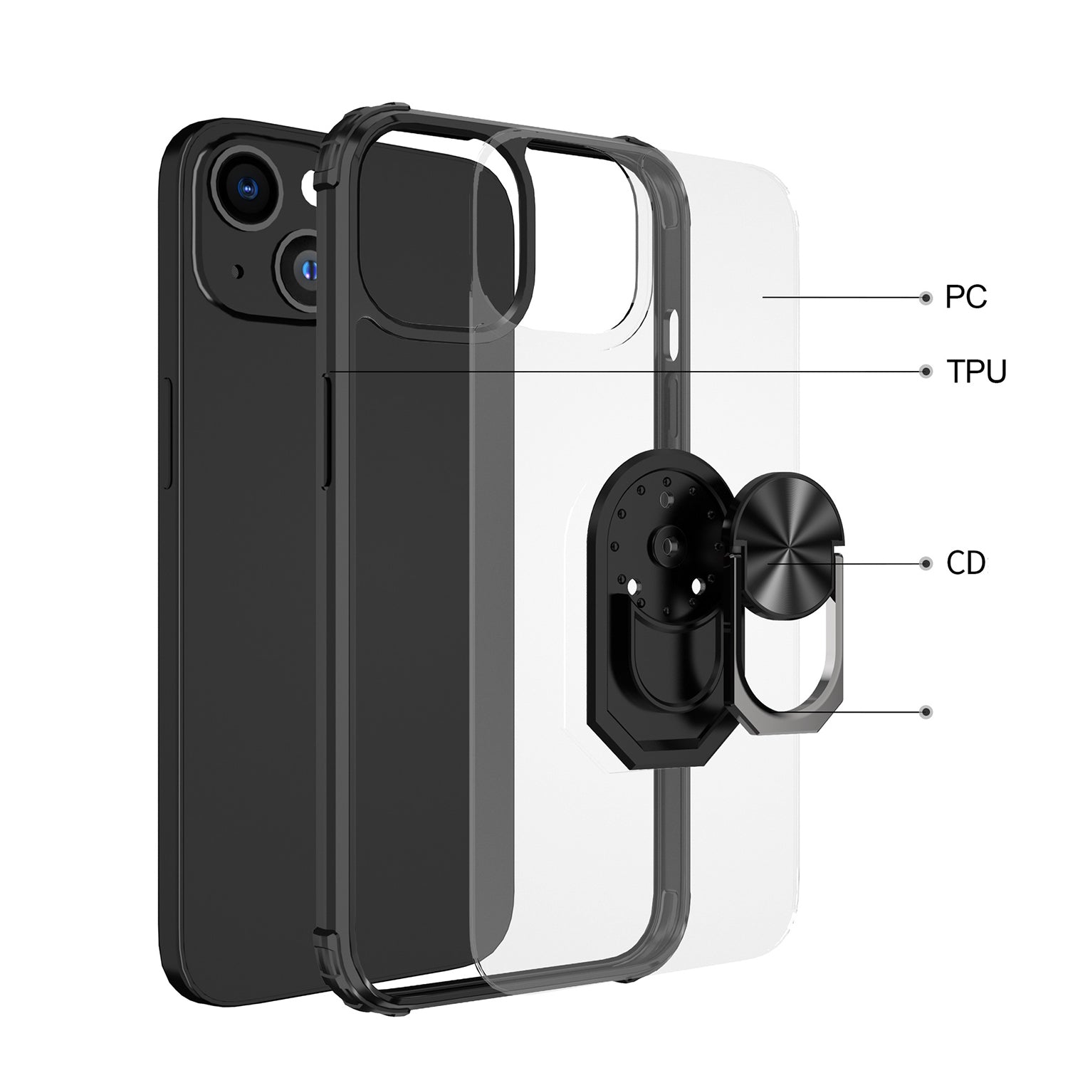 Ring Magnetic GPS car mount Phone Holder Case wiht Transparent Acrylic for iPhone 13 (5.4 ")-Black