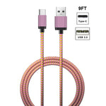 9FT Bling Bling Nylon Braided fast USB charger Cable for Type C