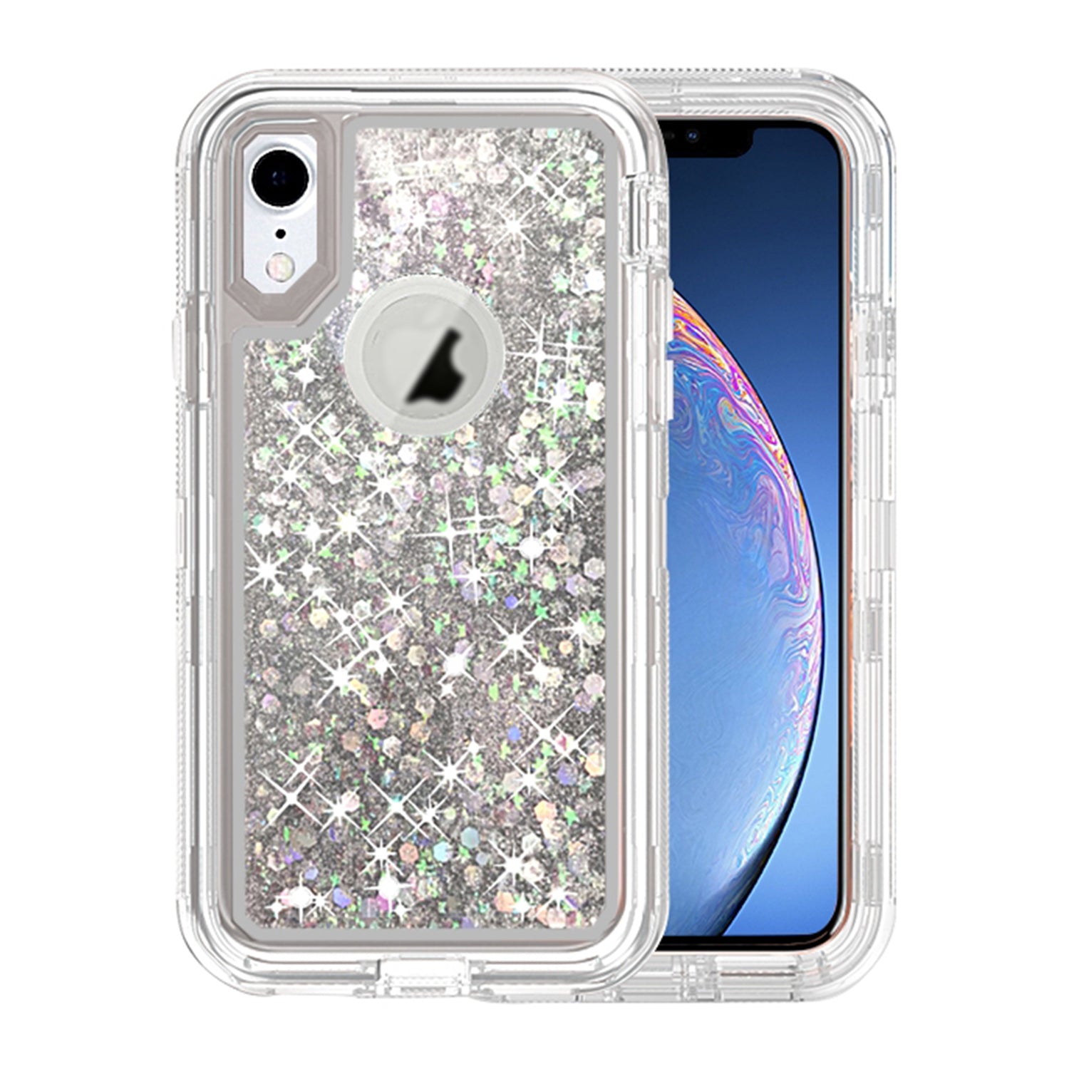Transparent Floating Glitter Heavy Duty Case Compatible with Apple iPhone XR
