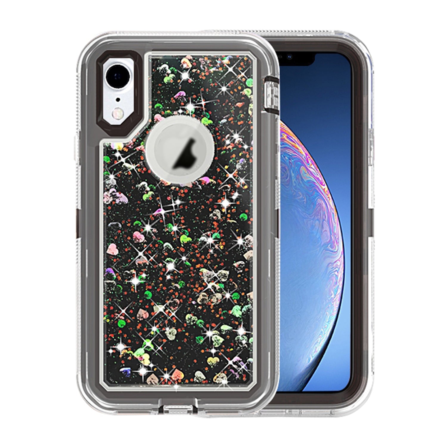Transparent Floating Glitter Heavy Duty Case Compatible with Apple iPhone XR