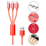 3 in 1 Multi Charging USB Nylon Cable Compatible with Most Smart Phones & Pads (3FT)