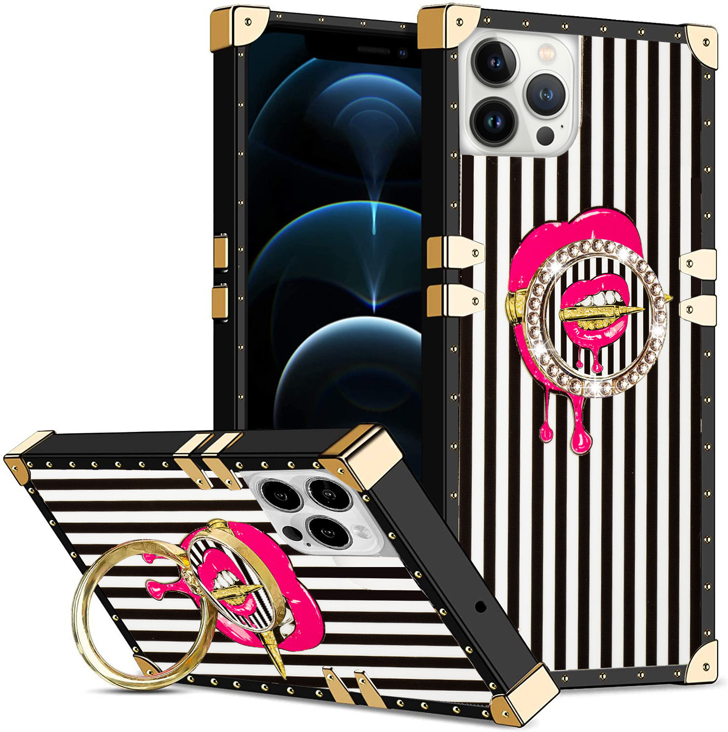 TPU Luxury Blue Stripe Fashion Case with Kickstand for iPhone 13Pro