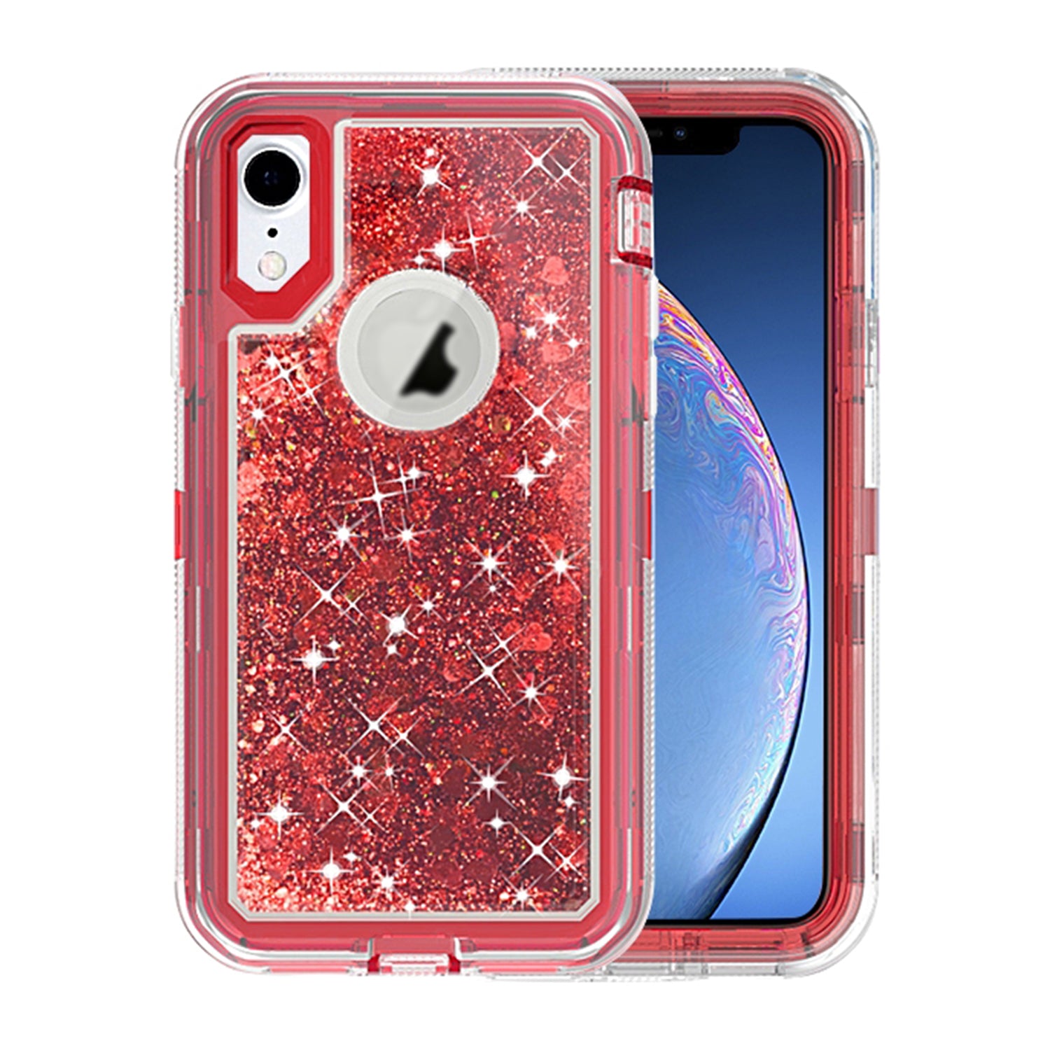 Transparent Floating Glitter Heavy Duty Case Compatible with Apple iPhone XR