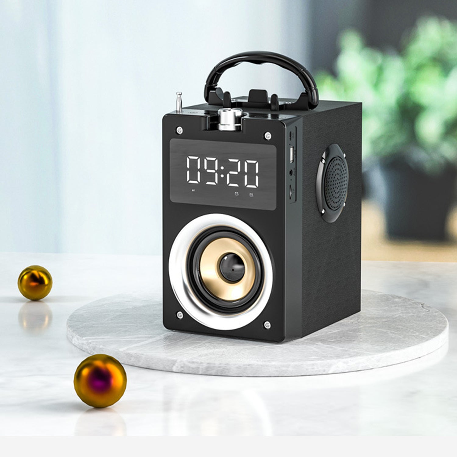 Wireless audio alarm clock with time Portable Bluetooth speaker-Black