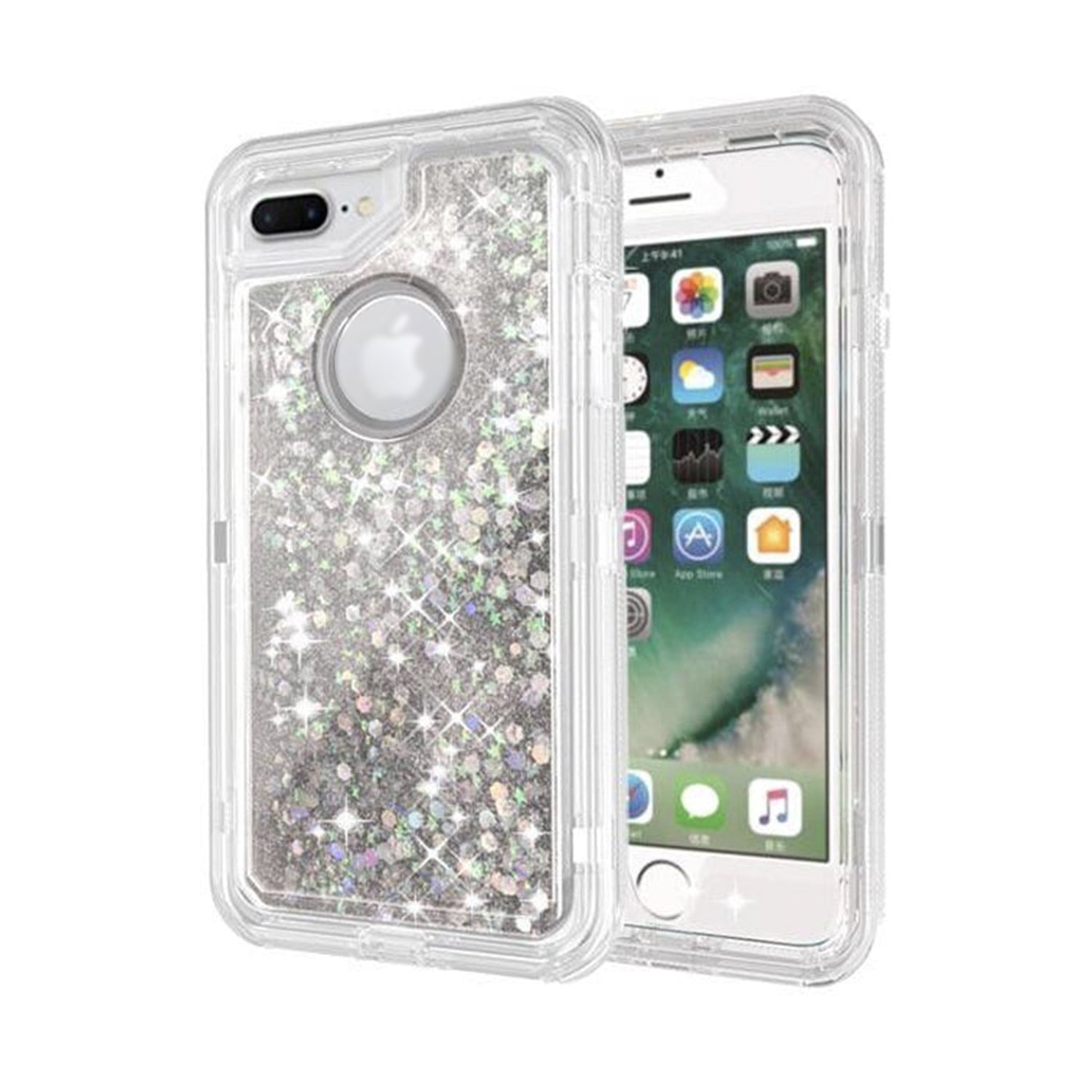 Apple iPhone 8 / 7 Plus Transparent Floating Glitter Heavy Duty Case Compatible