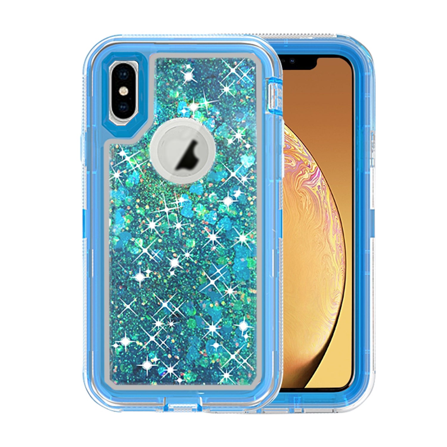 Transparent Floating Glitter Heavy Duty Case Compatible with Apple iPhone XS Max