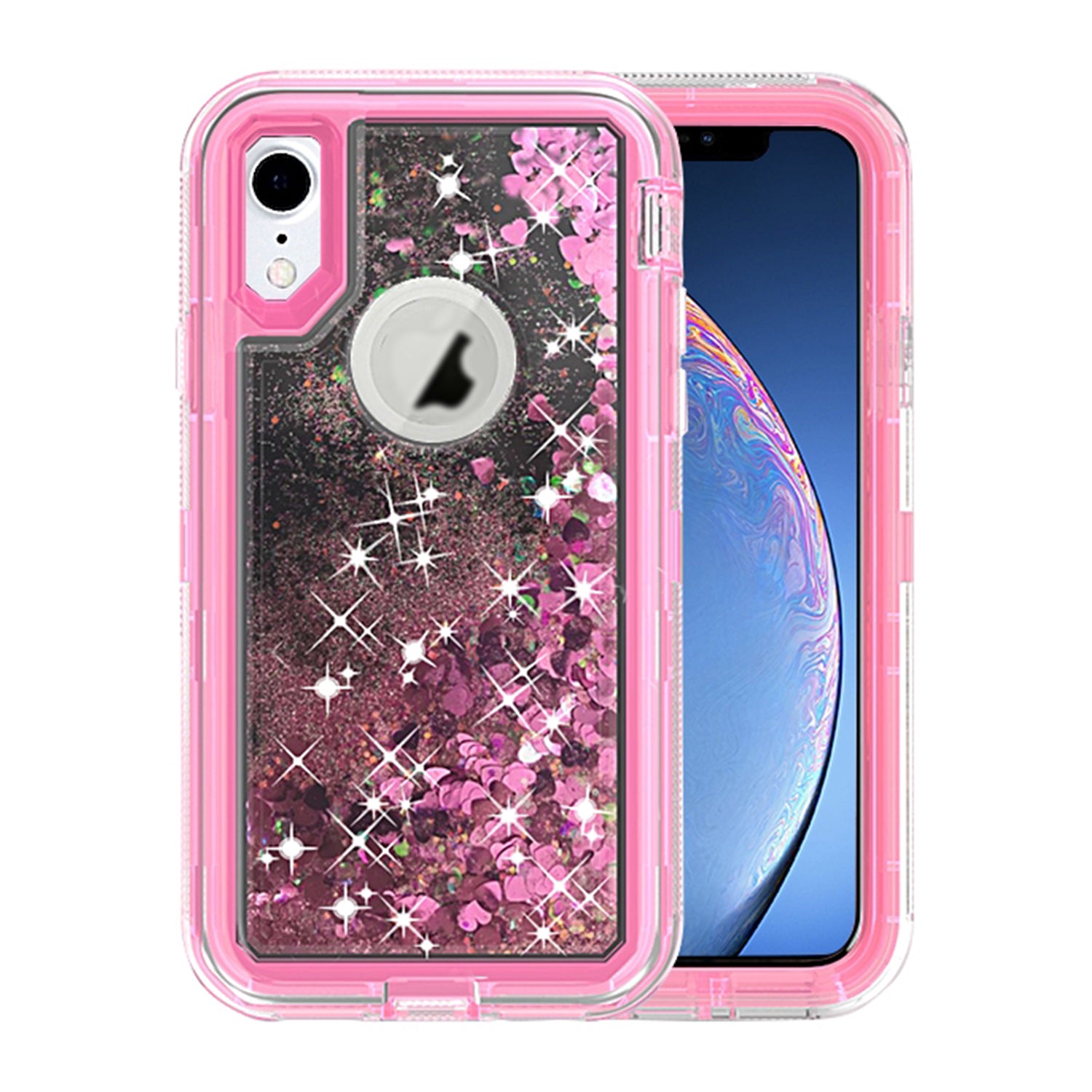 Transparent Floating Glitter Heavy Duty Case Compatible with Apple iPhone XR