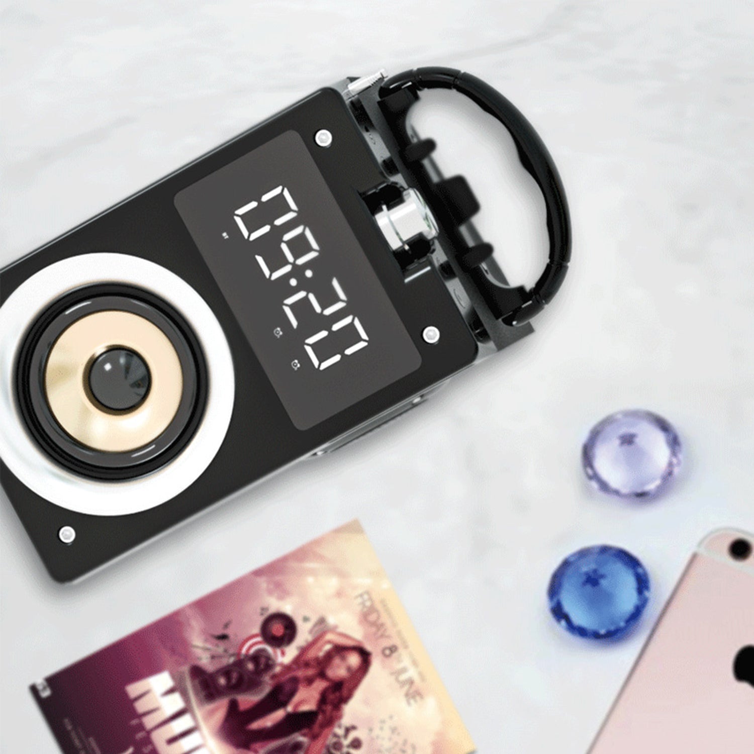 Wireless audio alarm clock with time Portable Bluetooth speaker-Black