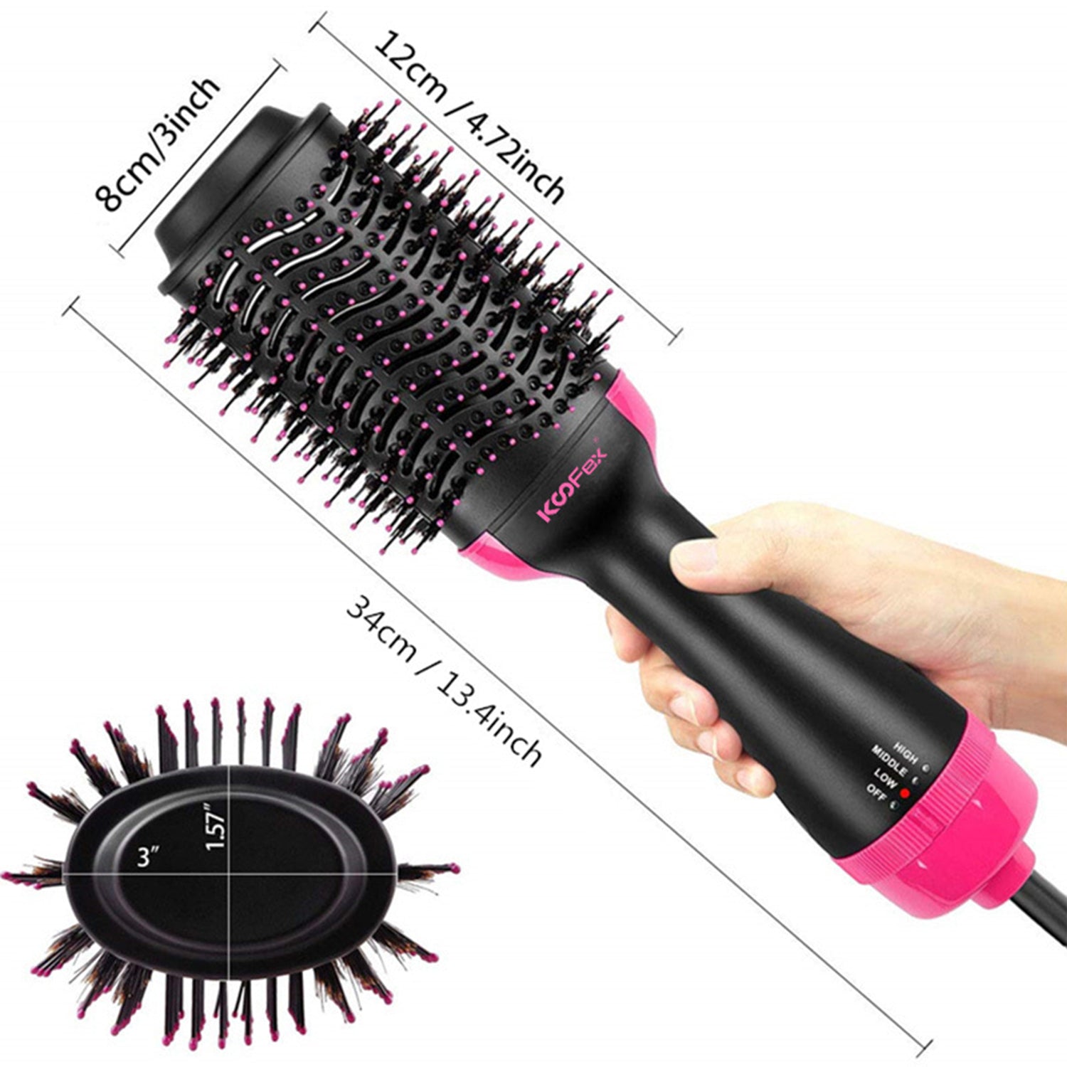 2 IN 1 One Step Hair Dryer Hot Air Brush Hair Straightener Comb Curling Brush Hair Styling Tools-Hot Pink