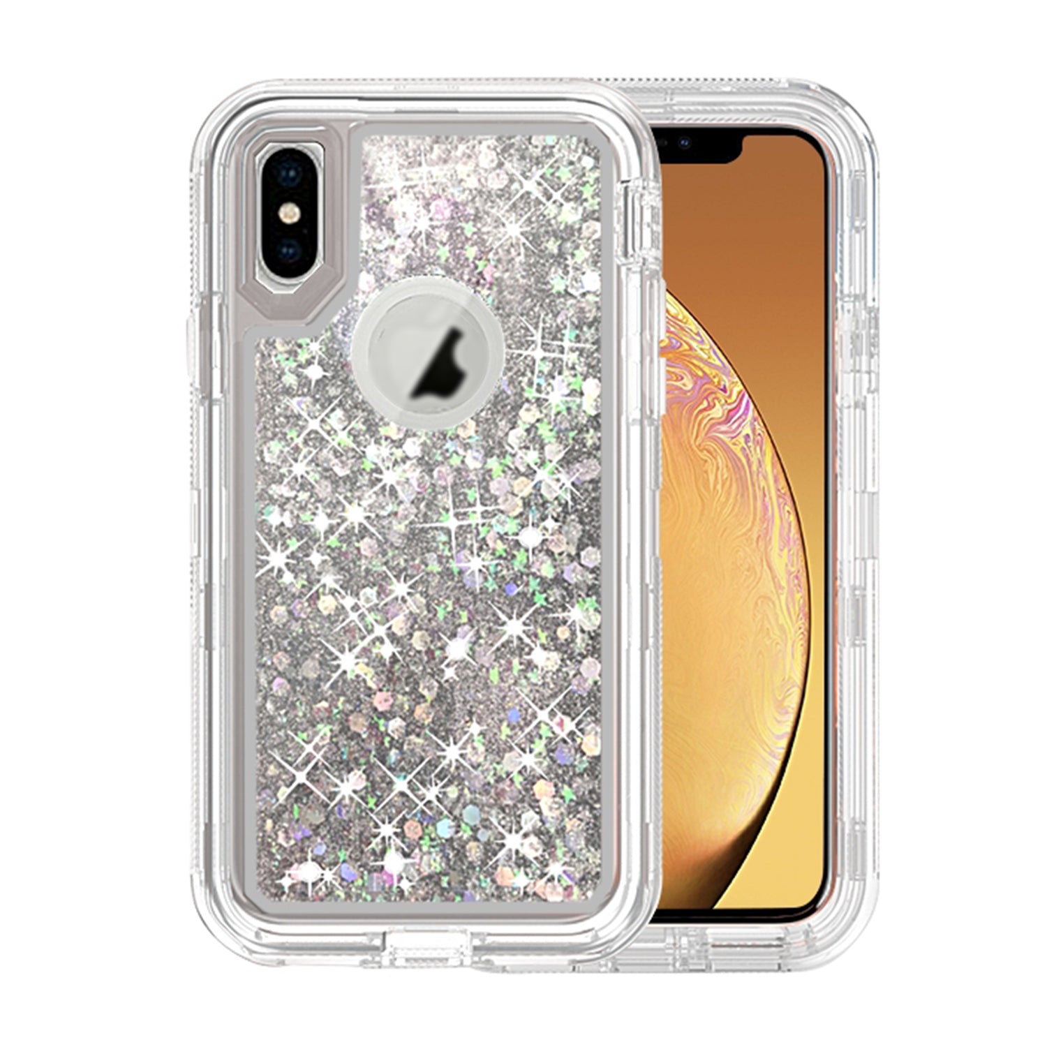 Transparent Floating Glitter Heavy Duty Case Compatible with Apple iPhone XS Max
