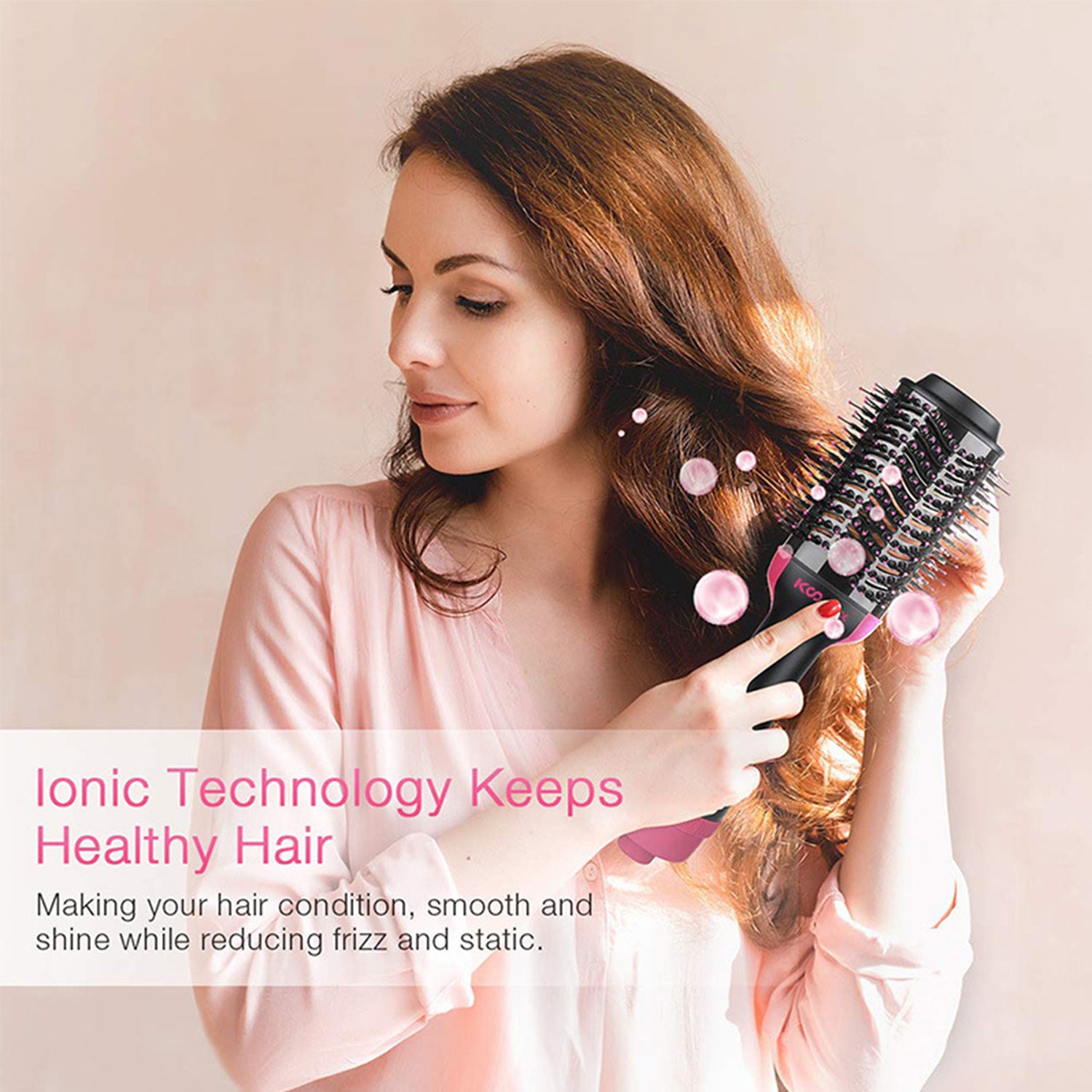 2 IN 1 One Step Hair Dryer Hot Air Brush Hair Straightener Comb Curling Brush Hair Styling Tools-Hot Pink