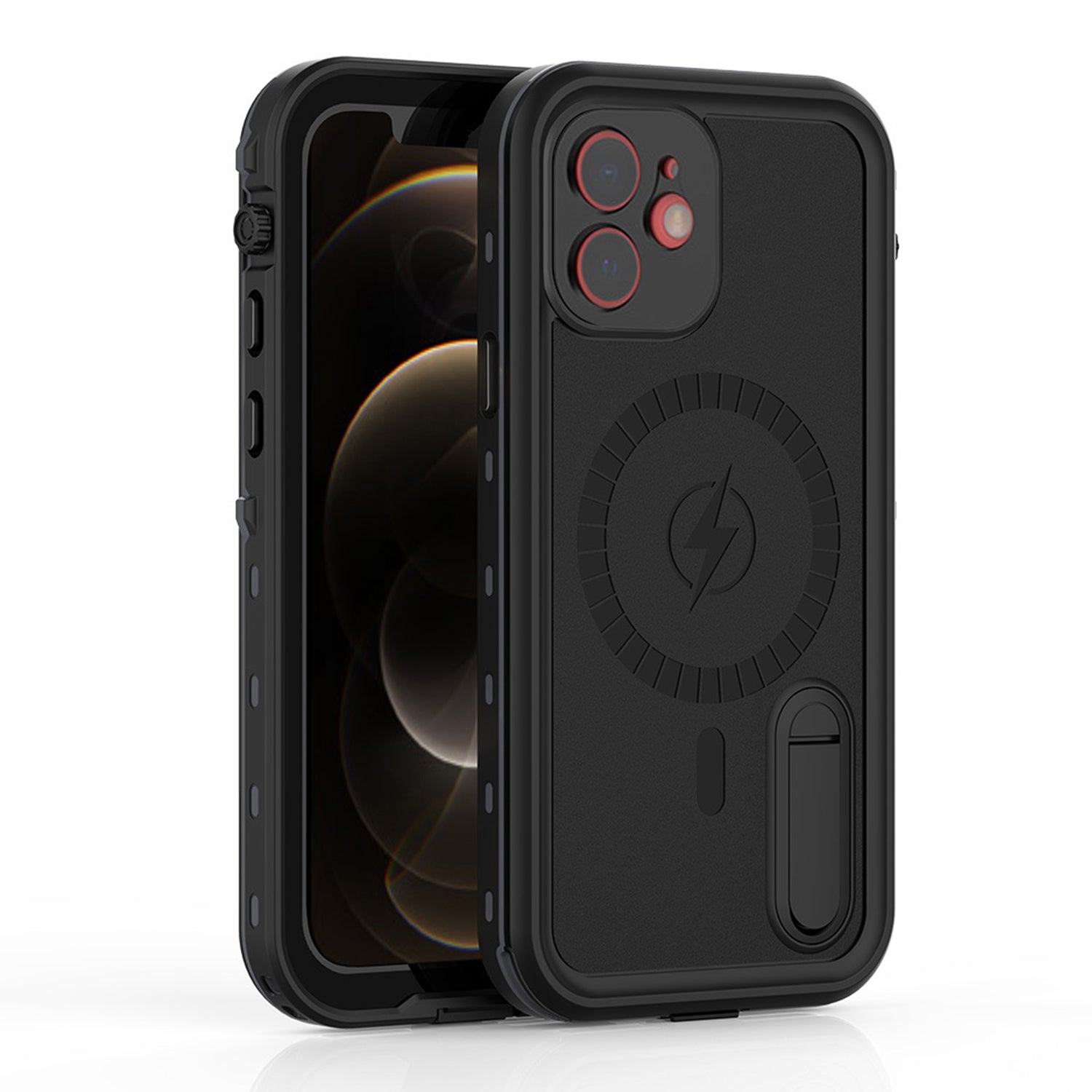 Magnetic Kickstand Red Pepper Waterproof Case for iPhone 12 (6.1") - Black