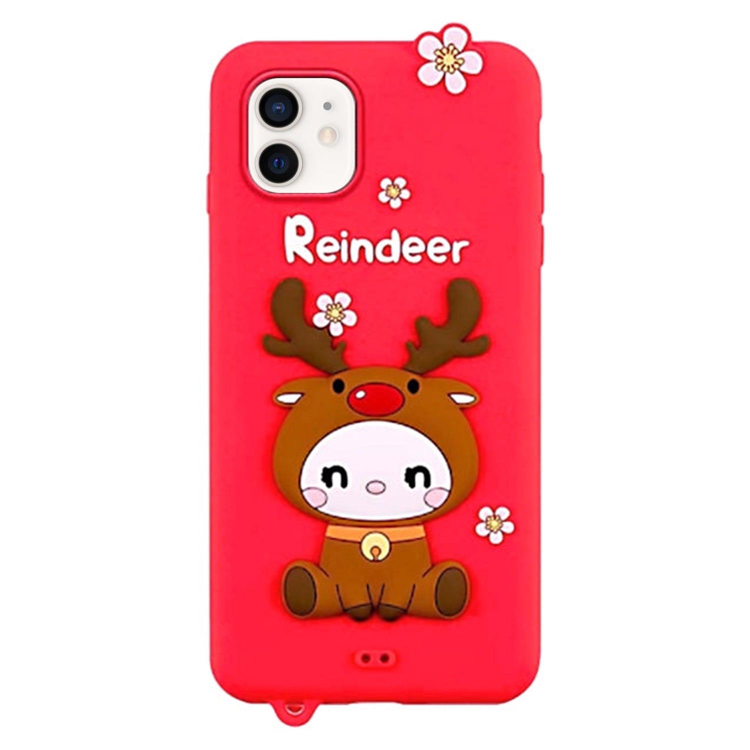 3D Silicone Cute Reindeer With Pendant Cartoon Case for iPhone 12 Mini (5.4") - Pink