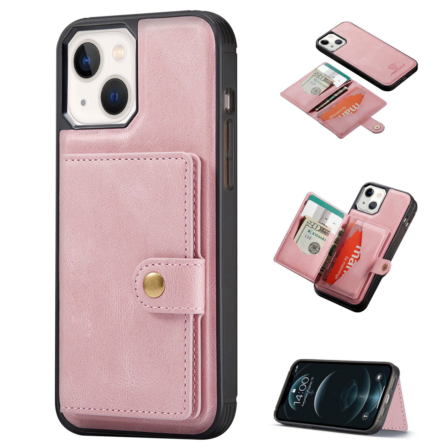 iPhone 14/13 Magnetic 2 in1 Leather Card Bag Case and Removable Back Cover