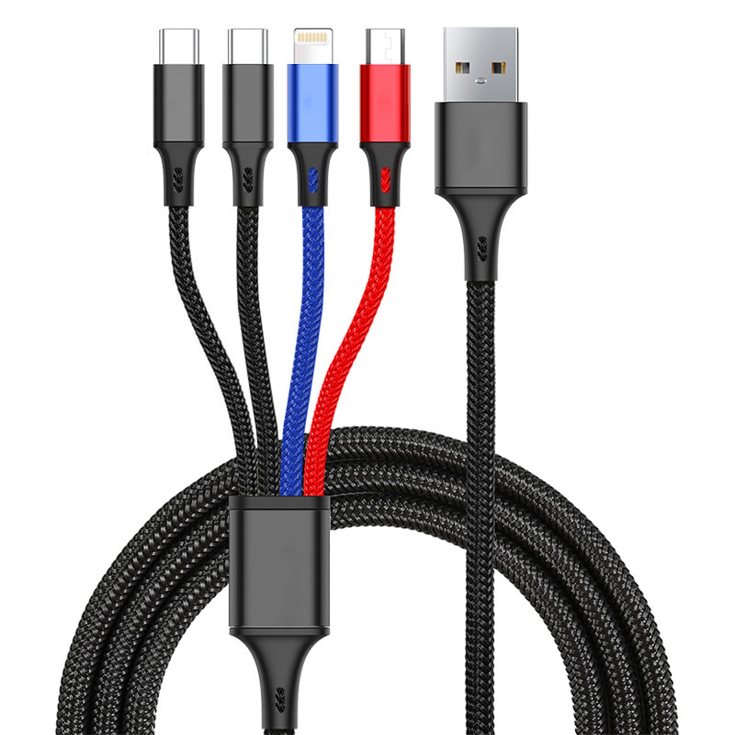 4 in 1 (iPhone/Android/2Type-C) super fast charging cable-Black