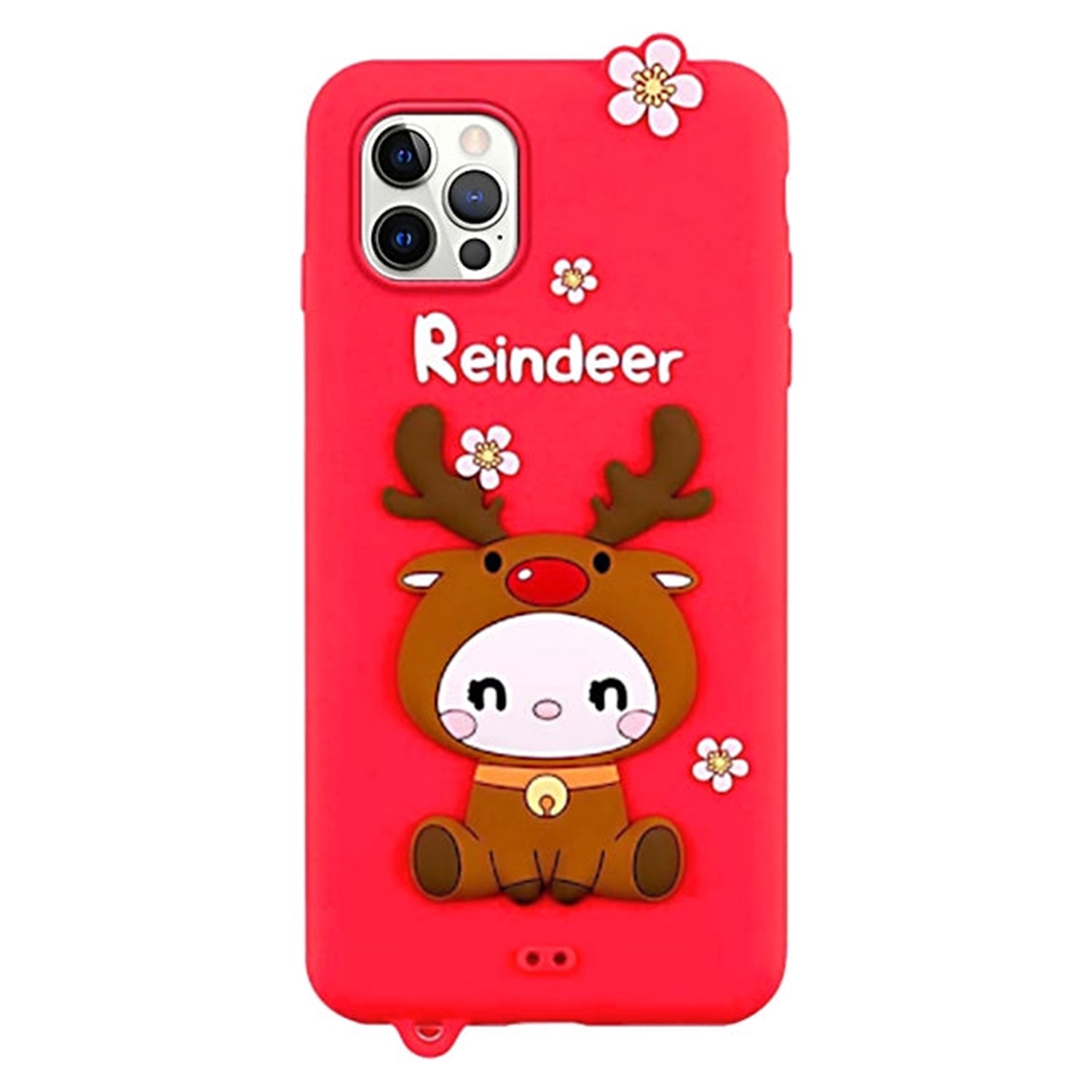 3D Silicone Cute Reindeer With Pendant Cartoon Case for iPhone 12 Pro Max (6.7")