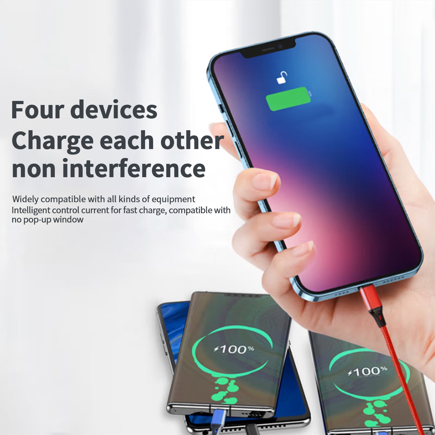 4 in 1 (iPhone/Android/2Type-C) super fast charging cable-Black