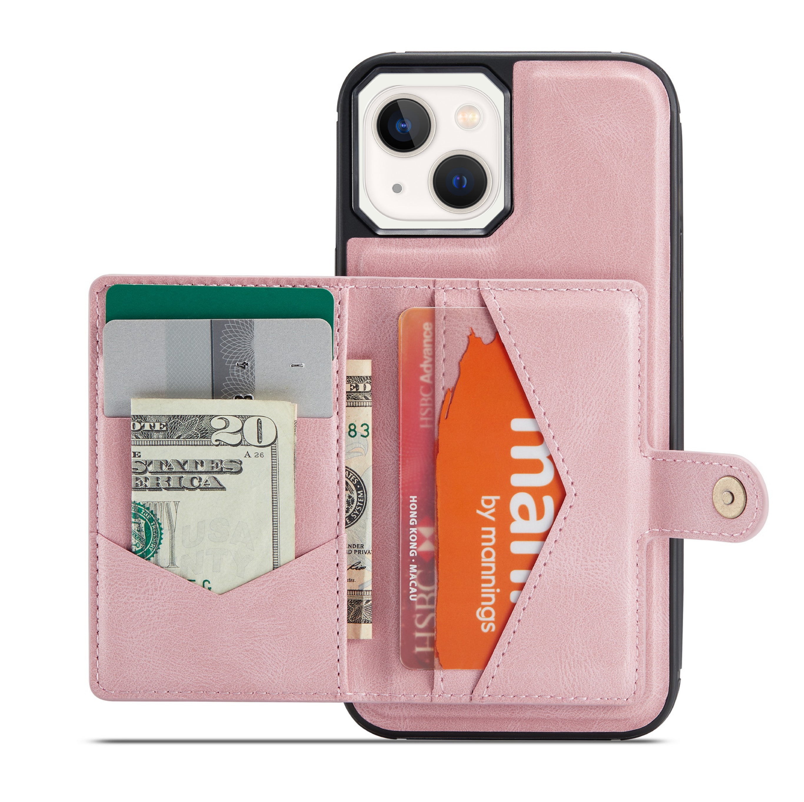 iPhone 14/13 Magnetic 2 in1 Leather Card Bag Case and Removable Back Cover